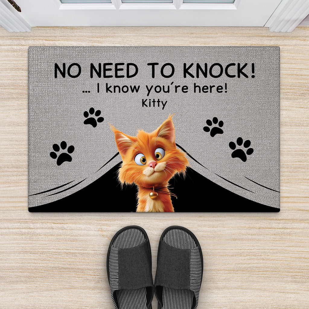 4334DUS2 funny personalized _cat gifts no need to knock cat doormat 4334D8Q5D