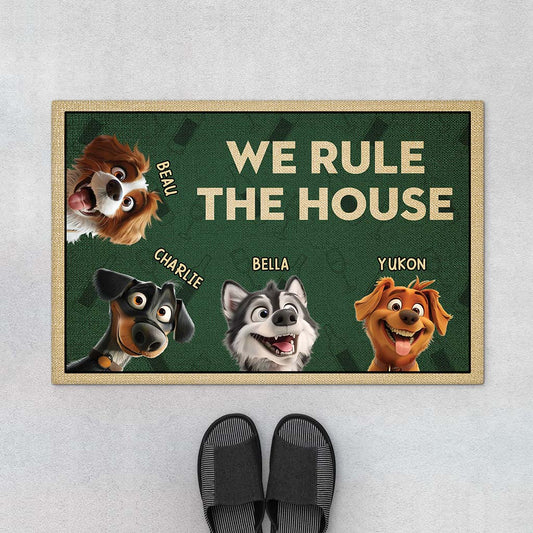 4344DUS1 funny personalized gifts we rule the house dog welcome mat 4344DTT5C