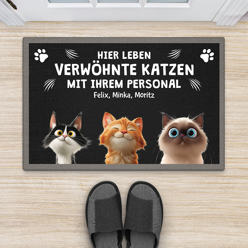4414DGE2 hier leben verwohnte katzen mit ihrem personal fussmatte personalisiert katze_ 4414D