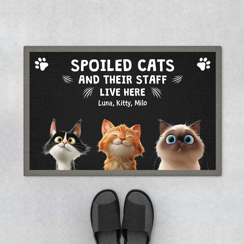 4414DUK1 custom cat doormat funny cat gifts spoiled cats live here  4414D