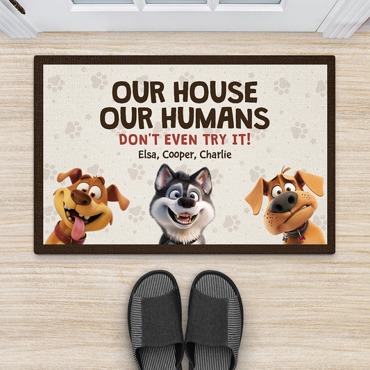 4438DUK2 custom dog doormat funny dog gifts our house our humans 4438D