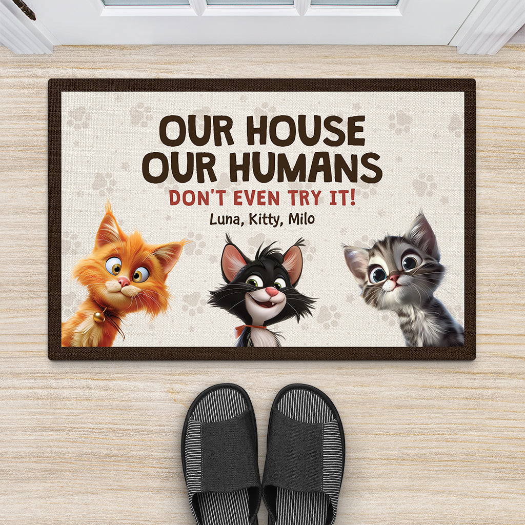 4438DUK2custom cat doormat funny cat gifts our house our humans 4438D