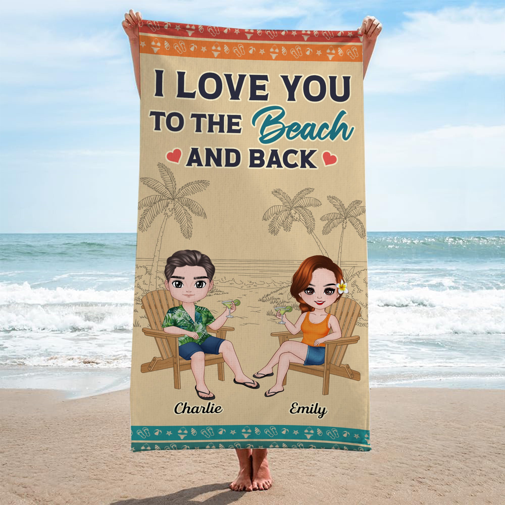 4474BUS2 custom beach towels for couples i love you to the beach and back  4474B6MTG