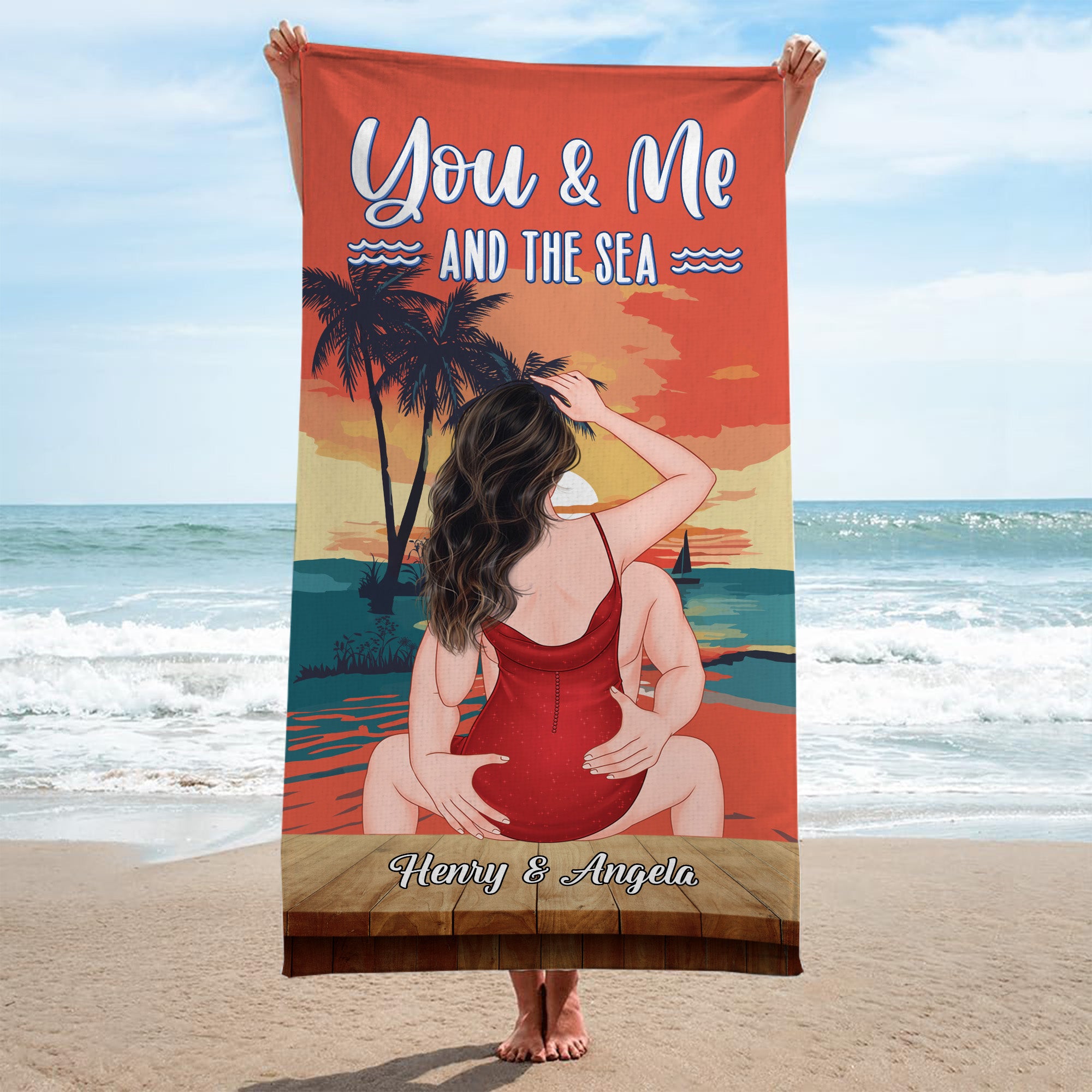 4477BUS2 custom beach towels gifts for couples you me and the sea 4477B6HMG