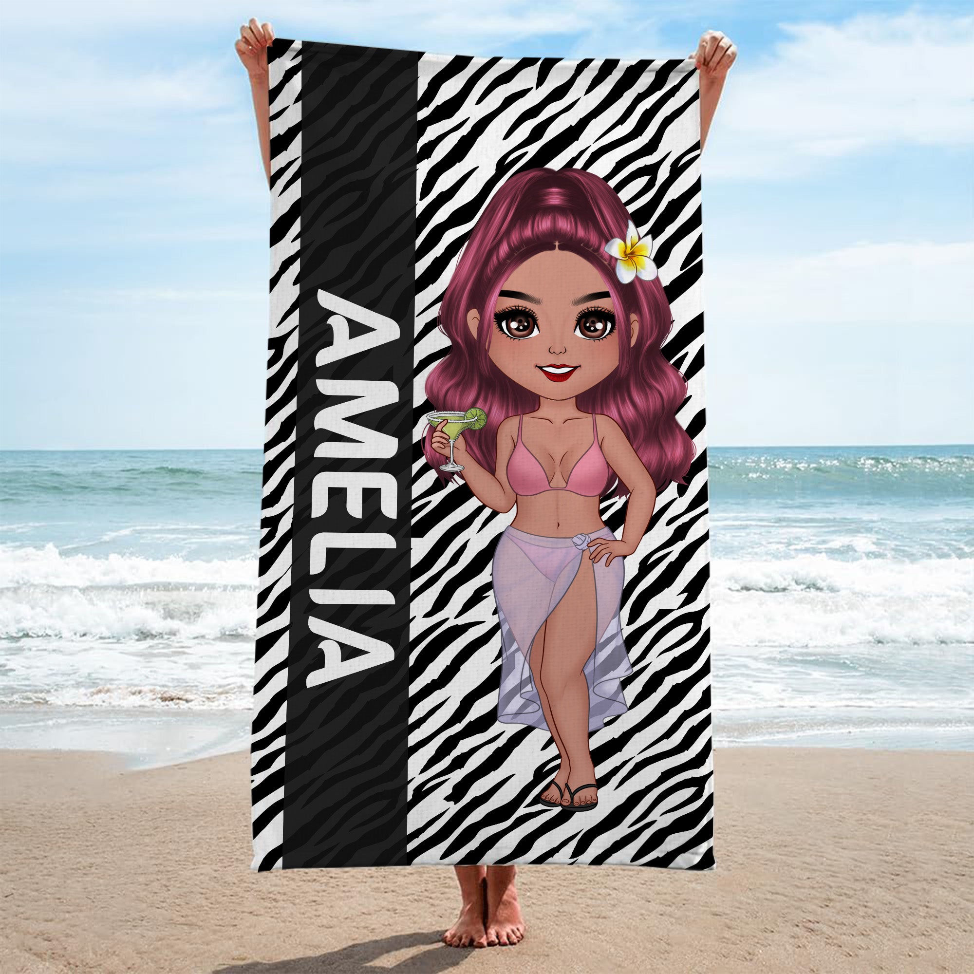 4563BUS2 personalized leopard print beach towel summer gifts for her 4563BKLTA