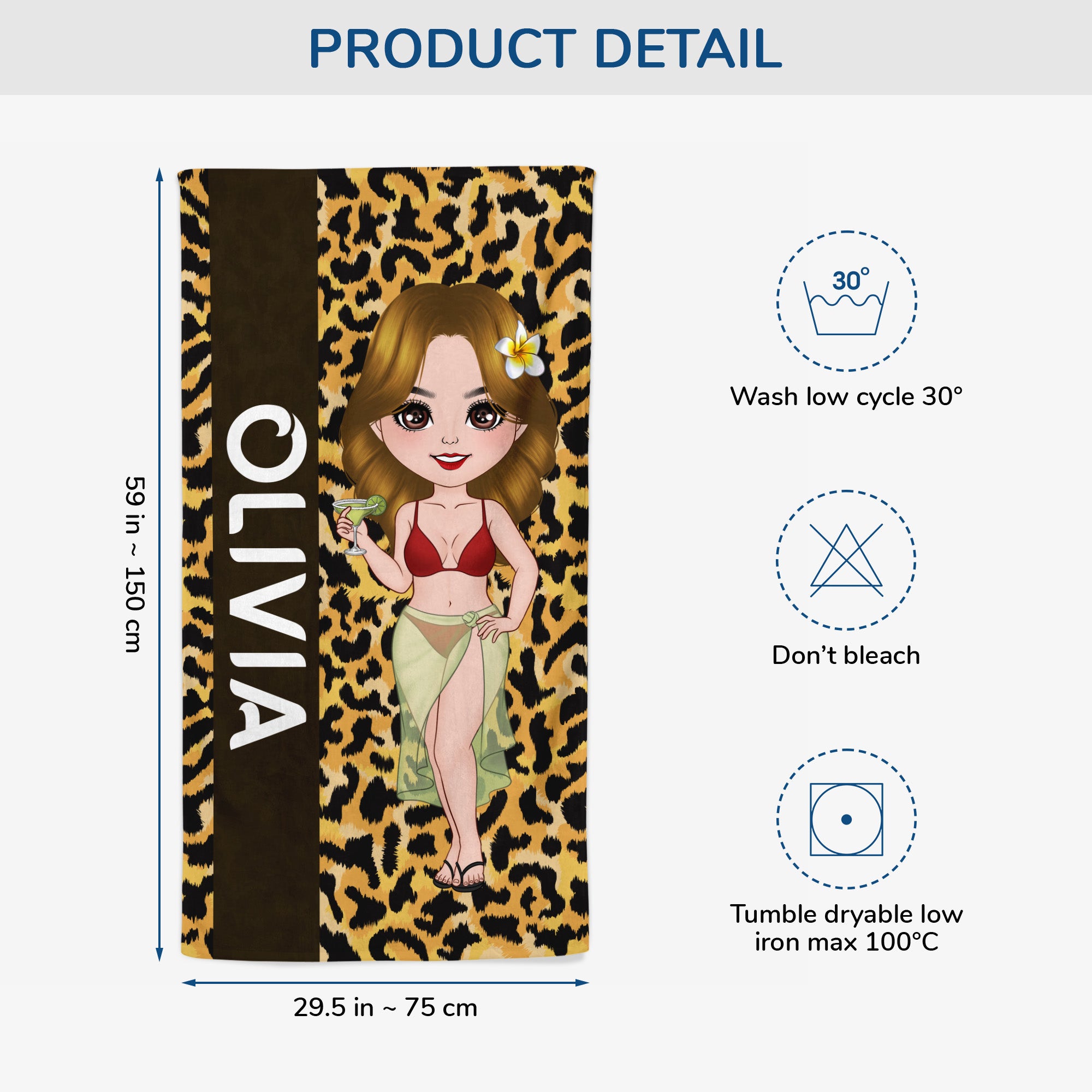 4563BUS3 personalized leopard print beach towel summer gifts for her 4563BKLTA