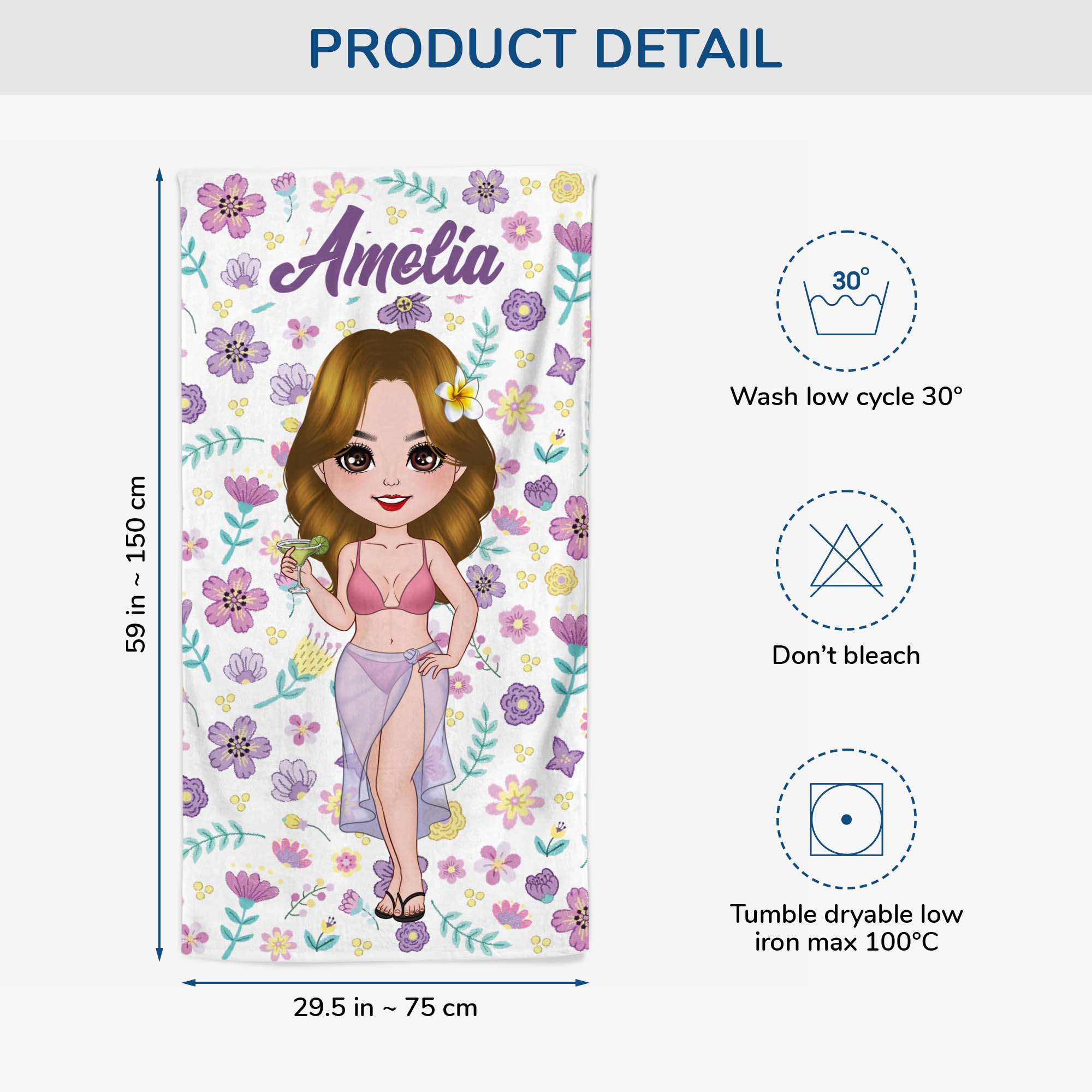 4593BUS3 personalized flower beach towel summer holiday gifts for her 4593B5M0A