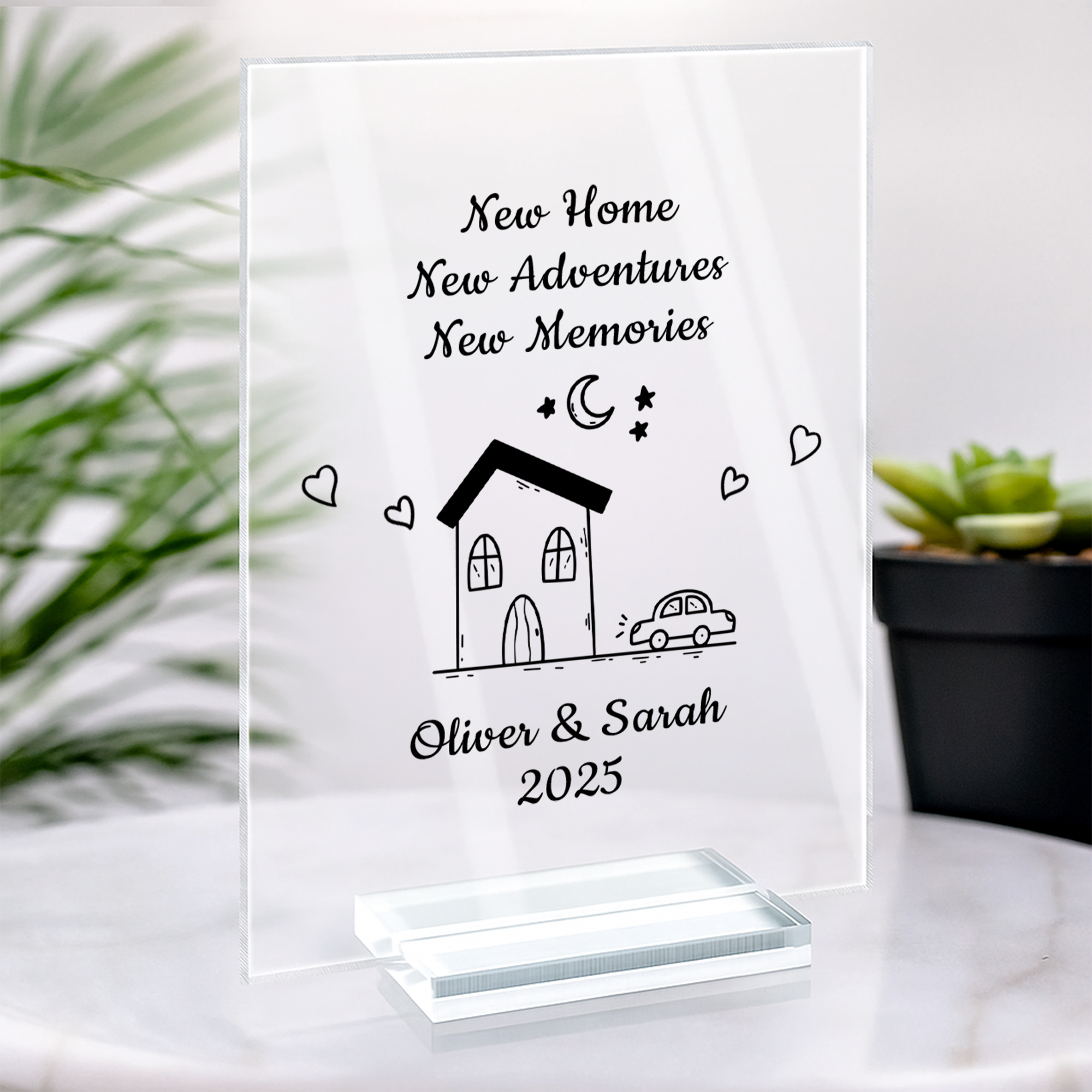 5039RUS2 custom acrylic plaque with stand presents for new homeowners_ 5039RTNNG
