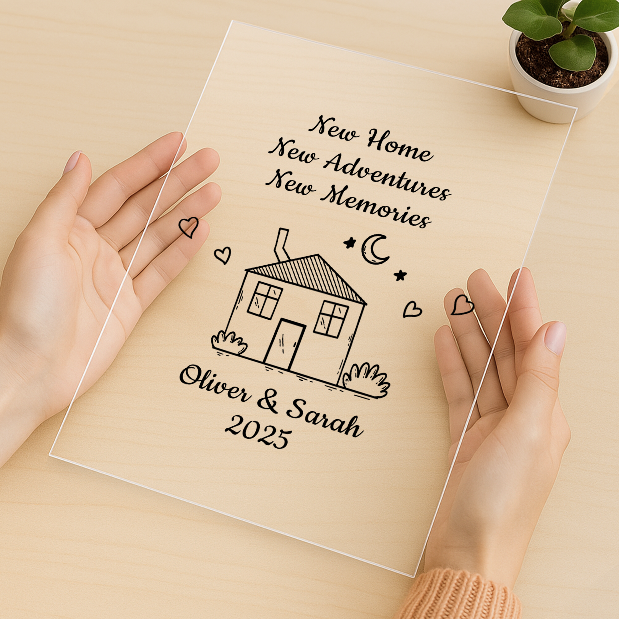 5039RUS3 custom acrylic plaque with stand presents for new homeowners_ 5039RTNNG