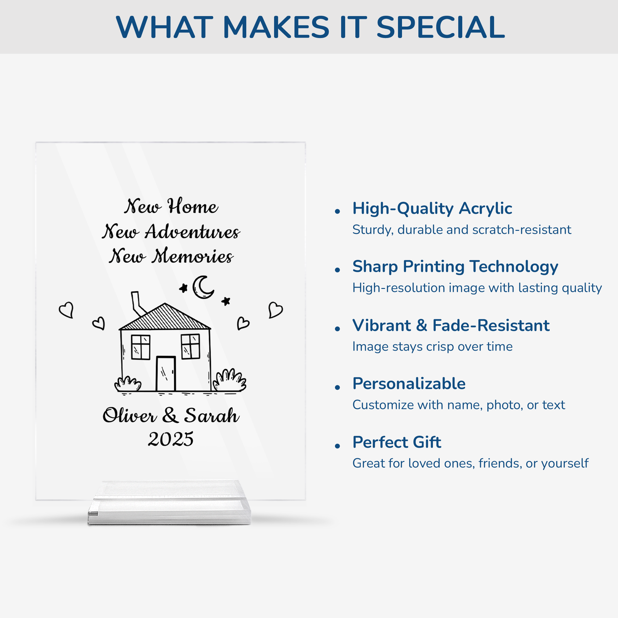 5039RUS5 custom acrylic plaque with stand presents for new homeowners_ 5039RTNNG