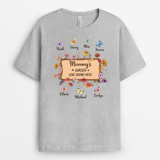 5056AUK2 personalised grannys garden love grows here t shirt for grandmamum_ 5056a8laa