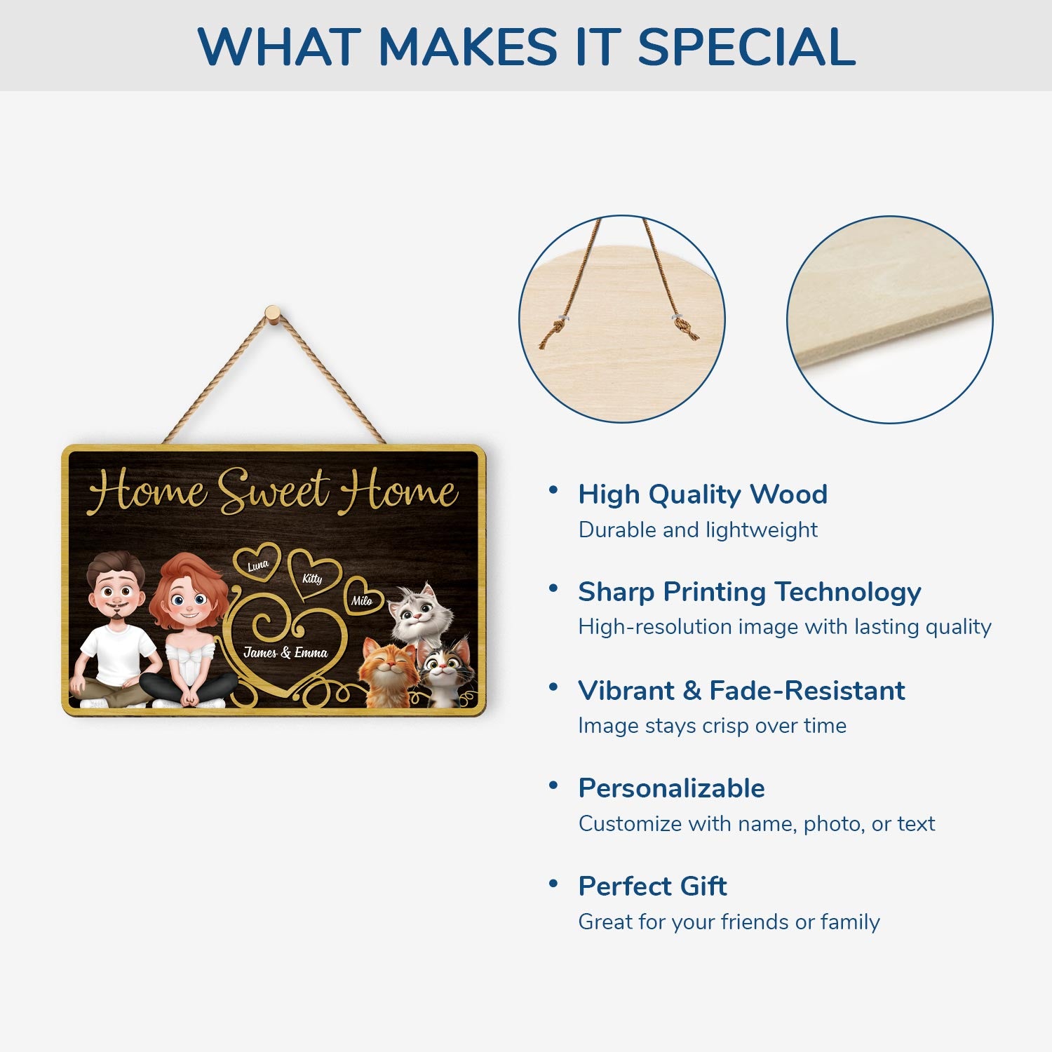 5090QUS4 custom cat gifts for couples home sweet home wood sign 5090QKMAD