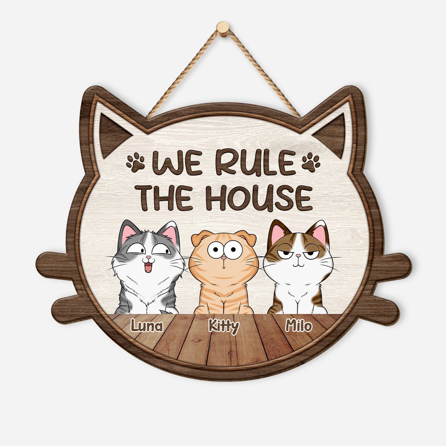 5094QUK1 personalised we rule the house wood sign for cat lovers 5094Q8ITD