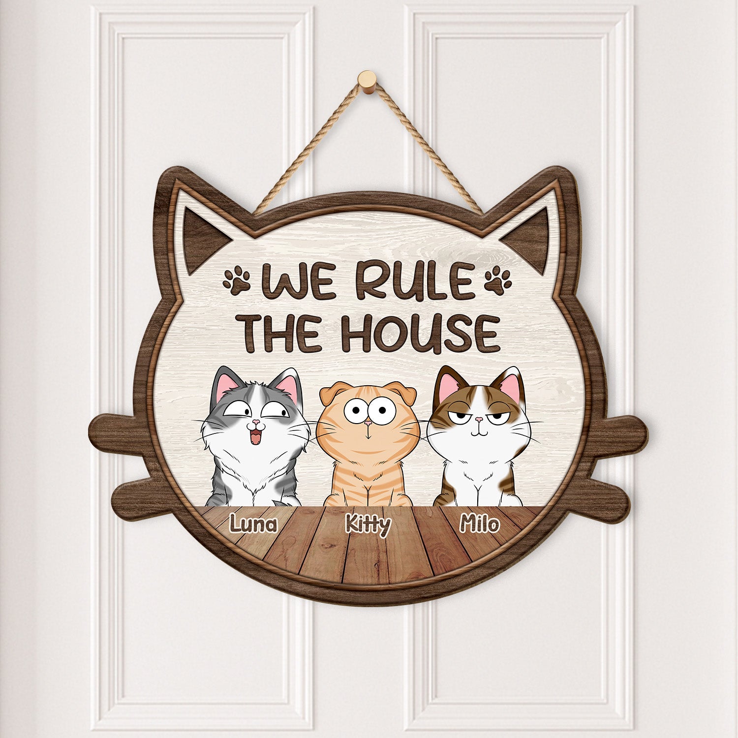 5094QUK2 personalised we rule the house wood sign for cat lovers 5094Q8ITD