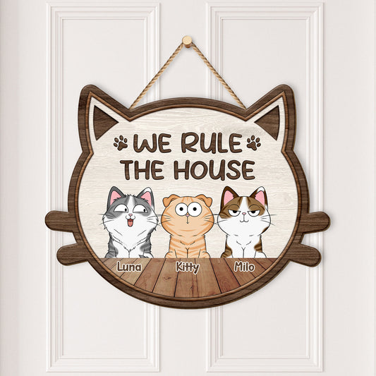 5094QUK2 personalised we rule the house wood sign for cat lovers 5094Q8ITD