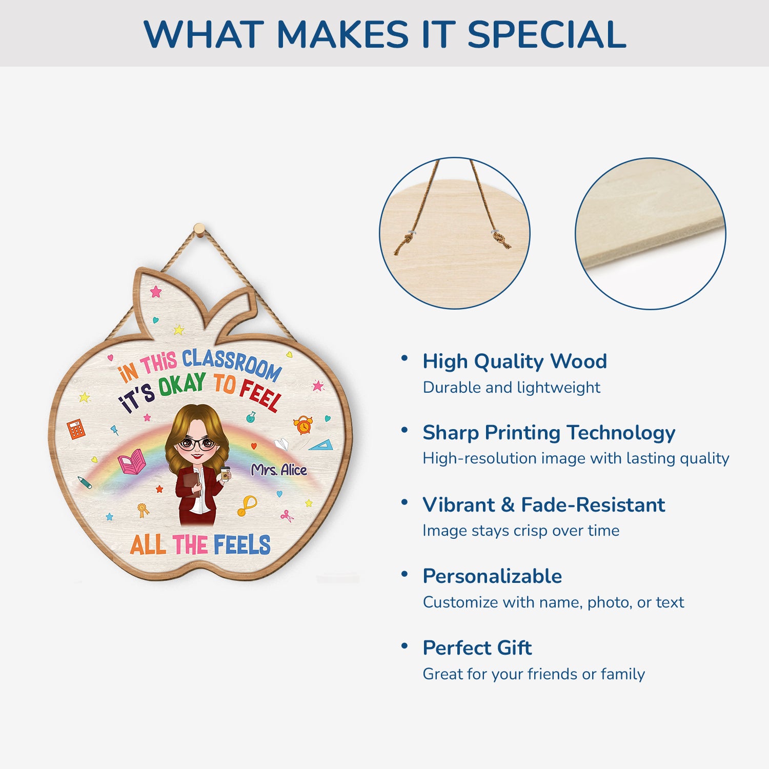 5119QUS4 custom wood sign for teacher its okay to feel all the feels_ 5119Q36NT