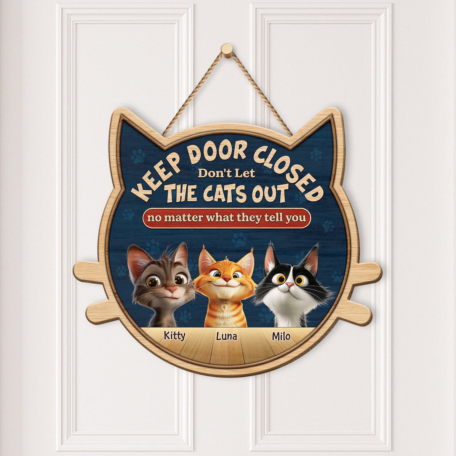 5123QUK2 custom keep door closed sign wooden funny gifts for cat lovers 5123Q3GMD