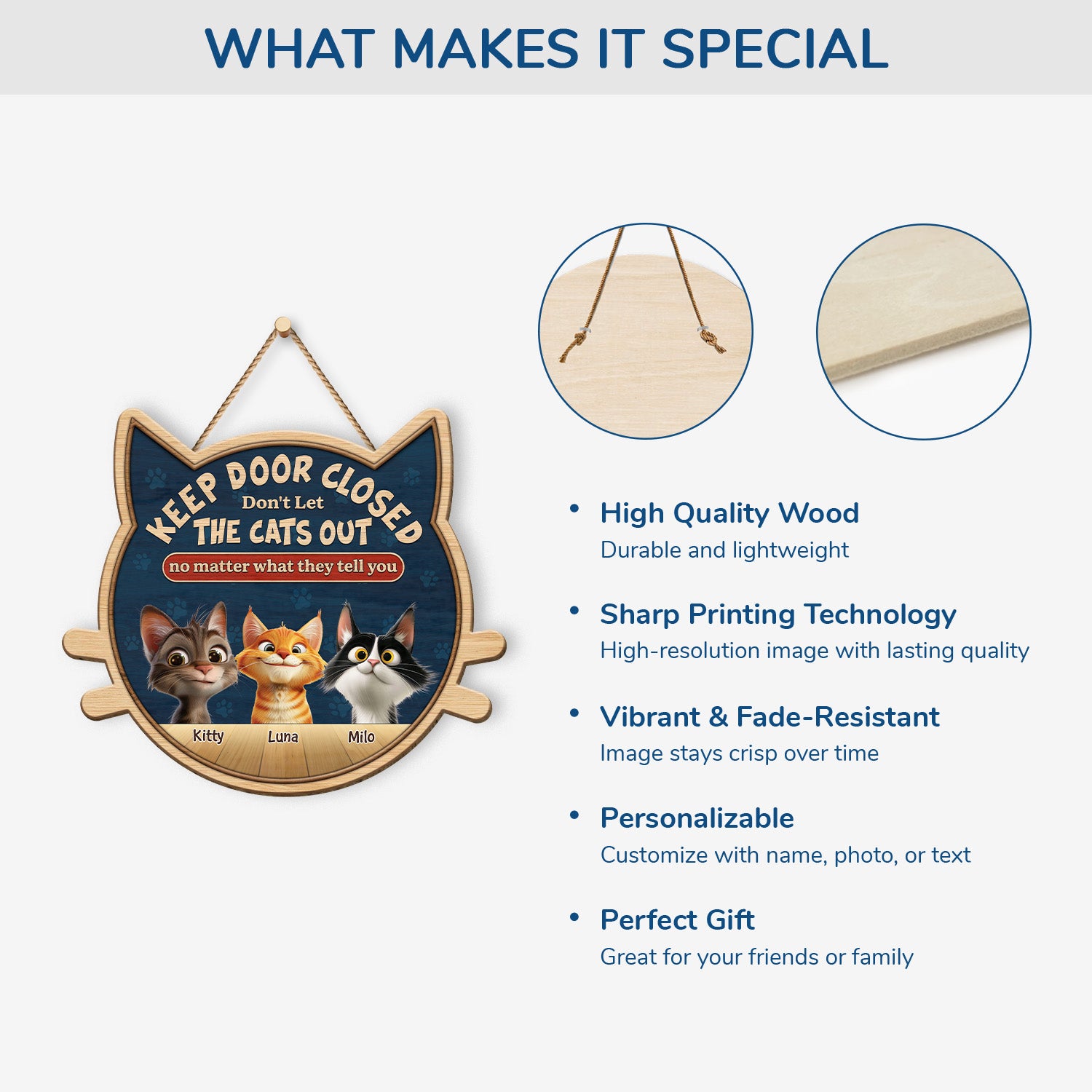 5123QUK4 custom keep door closed sign wooden funny gifts for cat lovers 5123Q3GMD