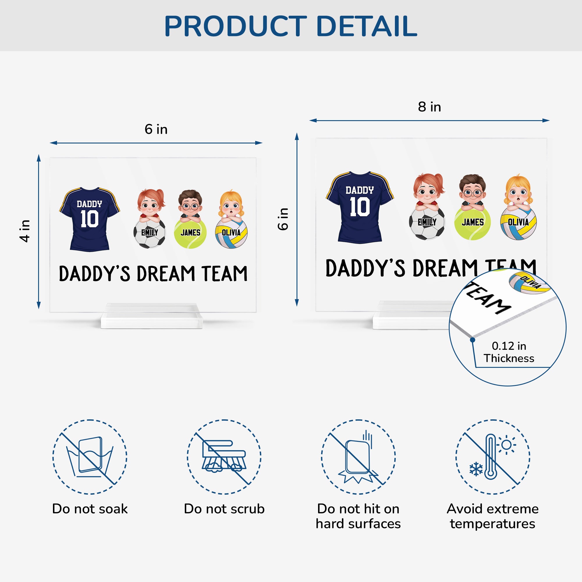 5166RUK4 custom dad gifts daddys dream team acrylic plaque with stand 5166RTYMB