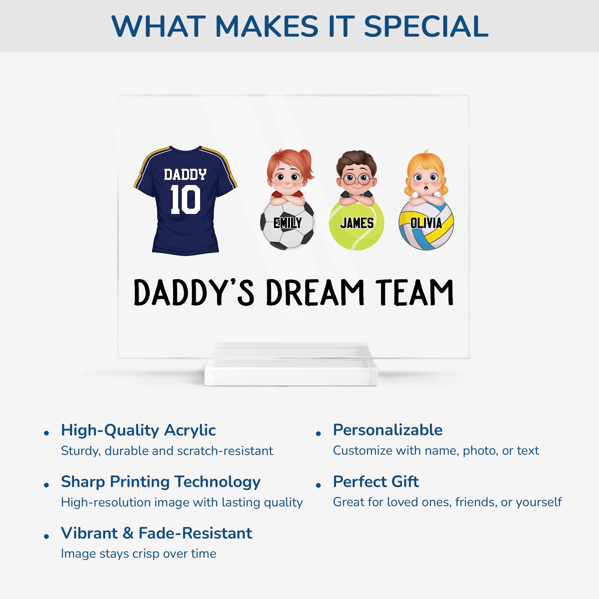5166RUK5 custom dad gifts daddys dream team acrylic plaque with stand 5166RTYMB
