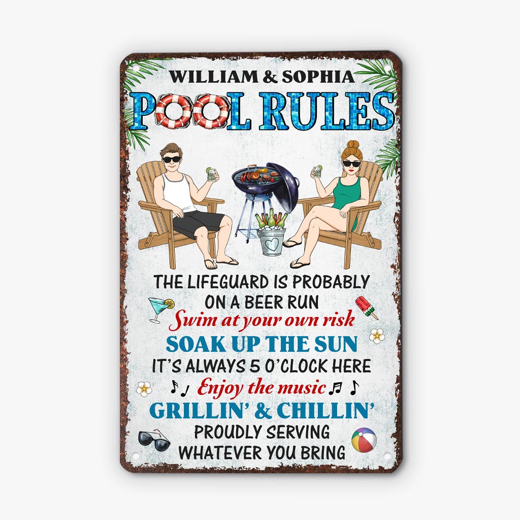 5210EUS1 custom metal signs funny pool rules sign for couple 5210ETKAG