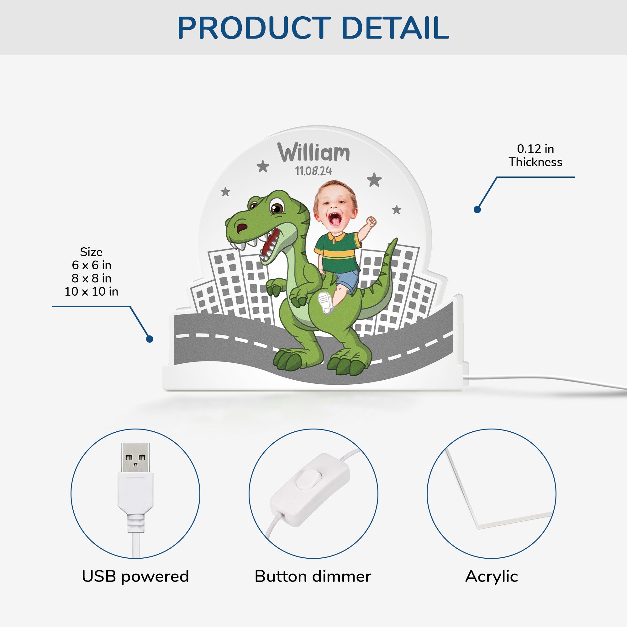 5257LUS3 personalized dinosaur gifts for kids light box with face 5257LTUTK