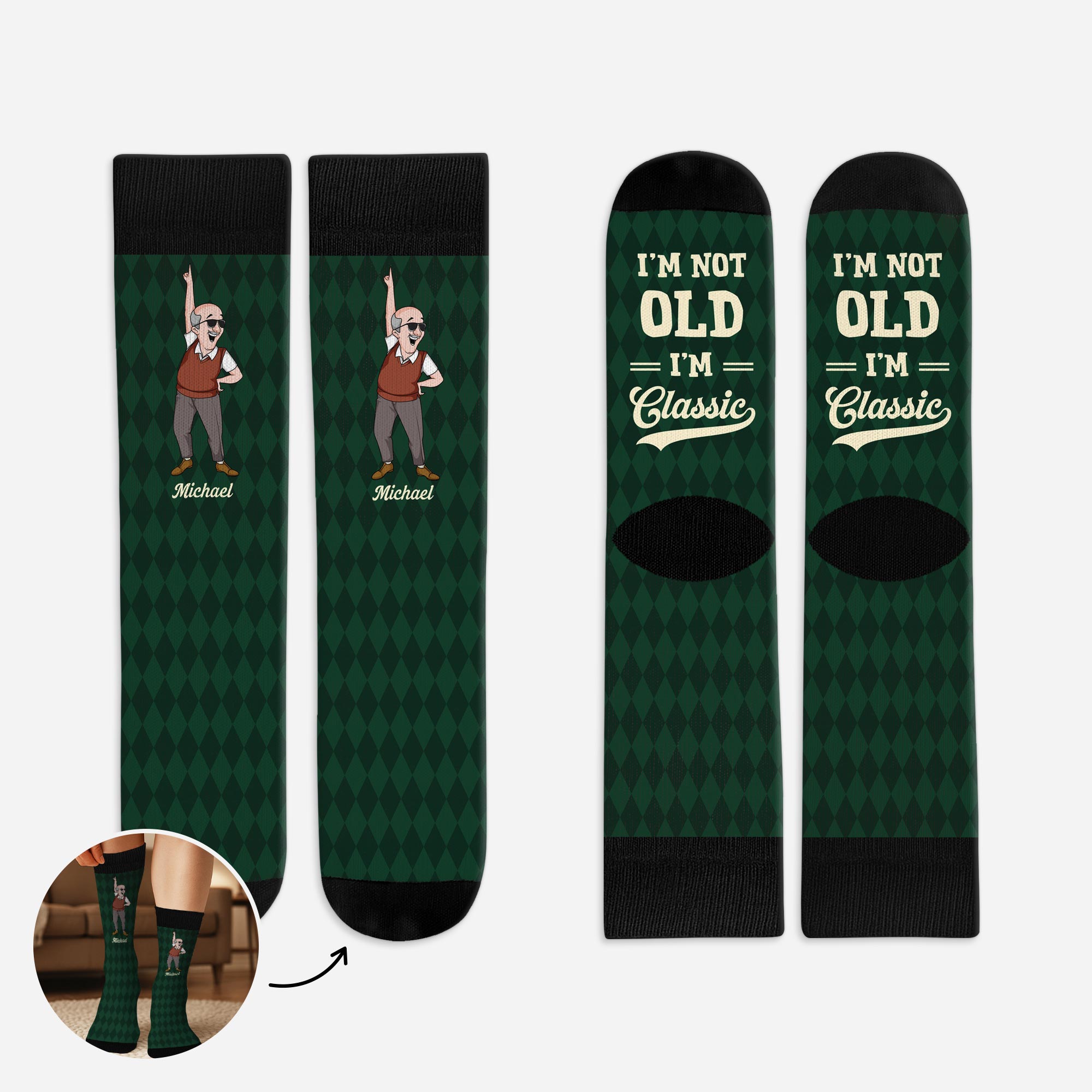5322JUS1 funny personalized gifts for him im not old im classic socks 5322J3NAB
