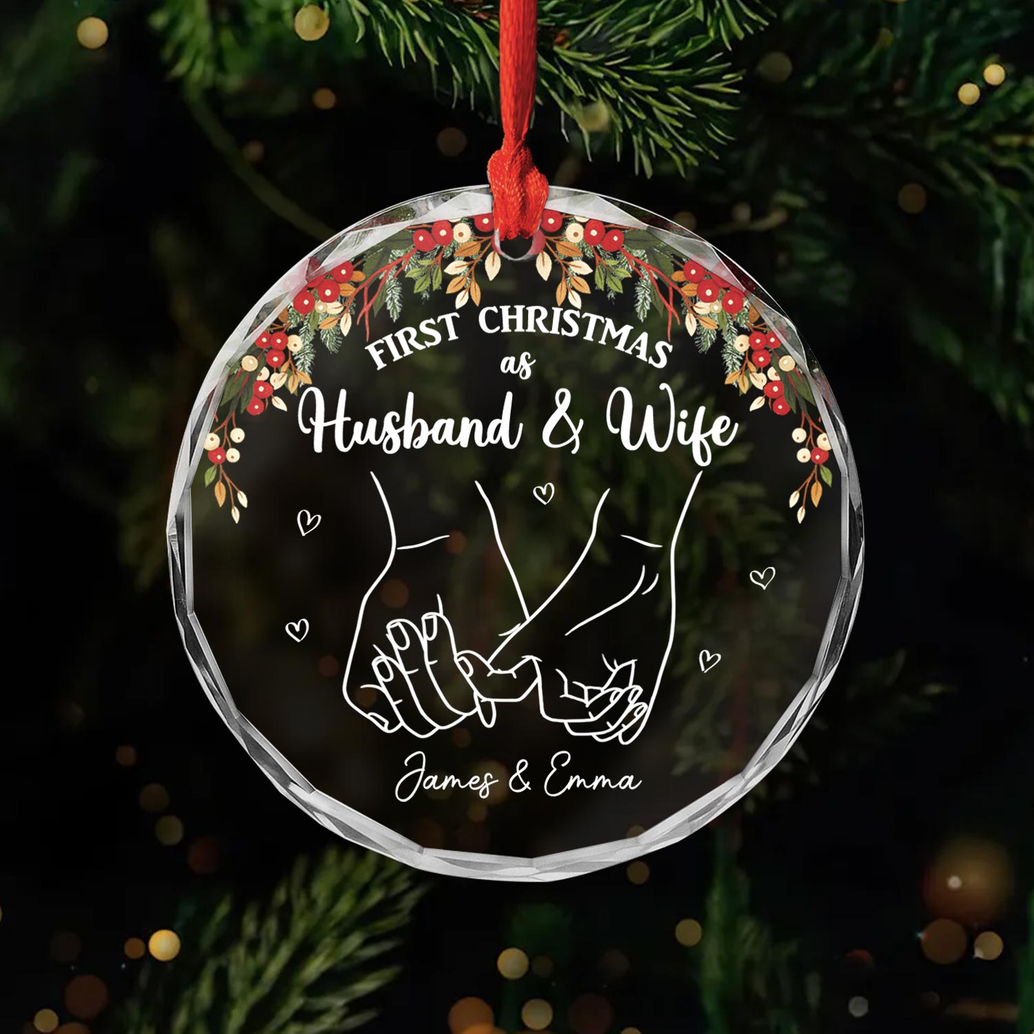 5343OUS1 custom glass ornament_ first christmas as husband and wife gifts 5343OKMAG