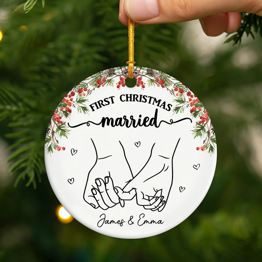 5343OUS2 custom ceramic ornament first christmas as husband and wife gifts_ 5343OKV0G