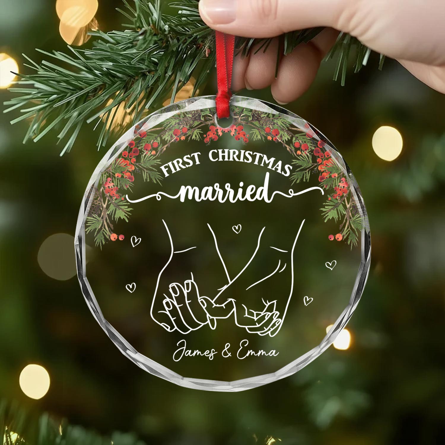 5343OUS2 custom glass ornament_ first christmas as husband and wife gifts 5343OKMAG