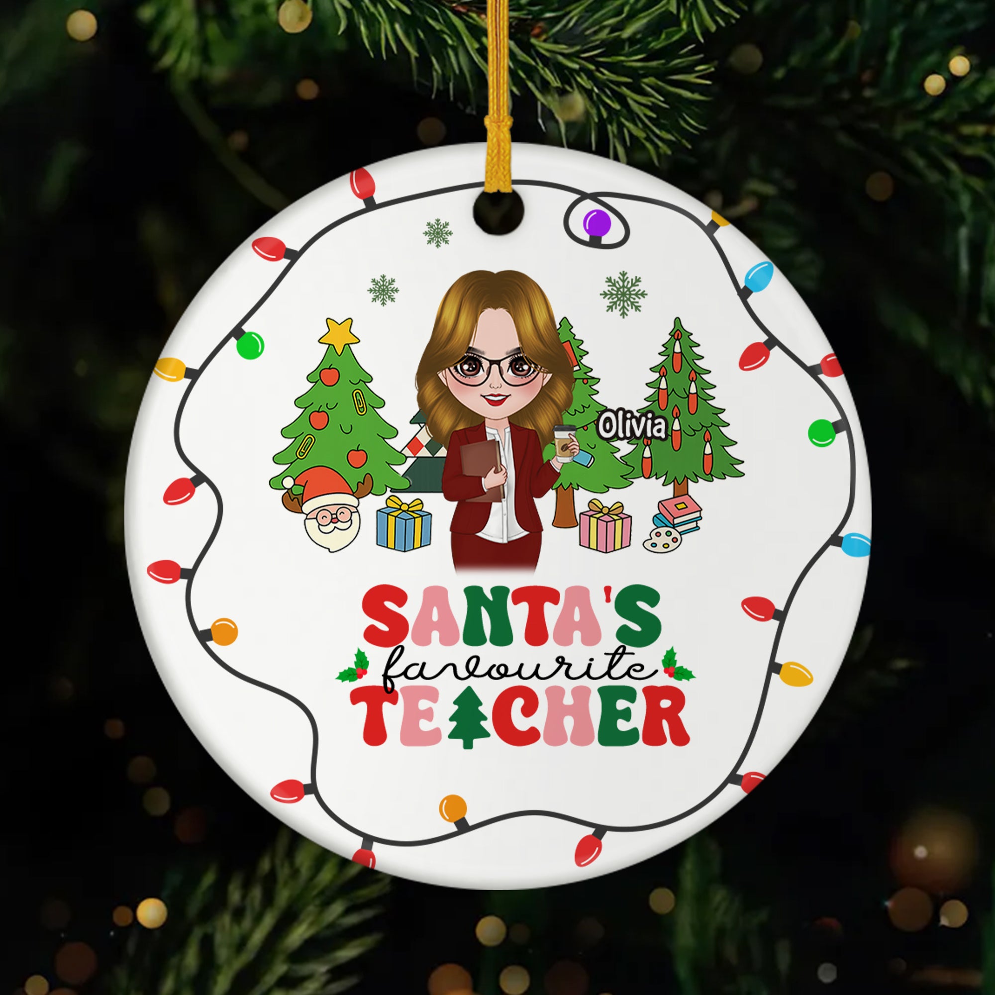 5406OUK1 personalised santas teacher ceramic ornament 5406OK6CT