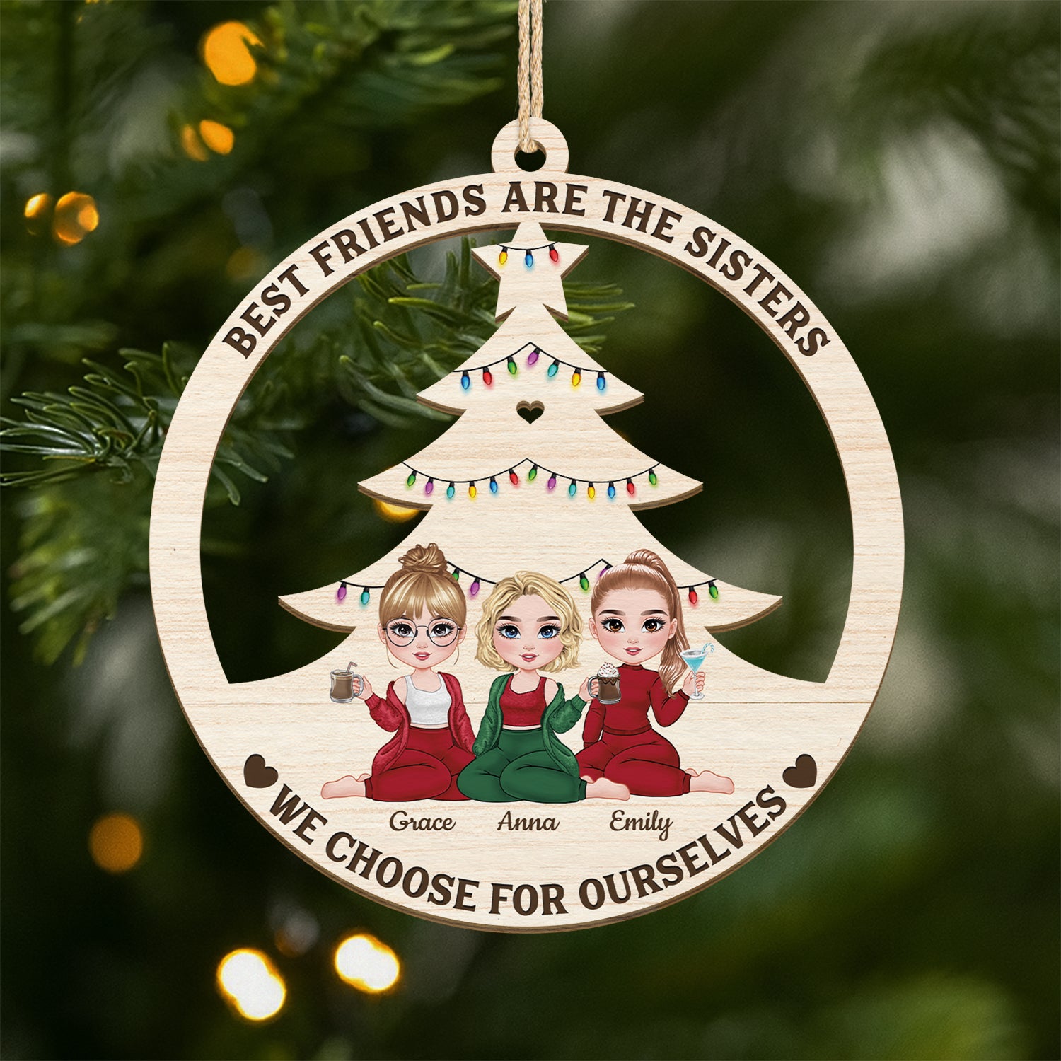 5416OUS1 personalized best friend gifts 1 layered wooden christmas ornaments 5416O