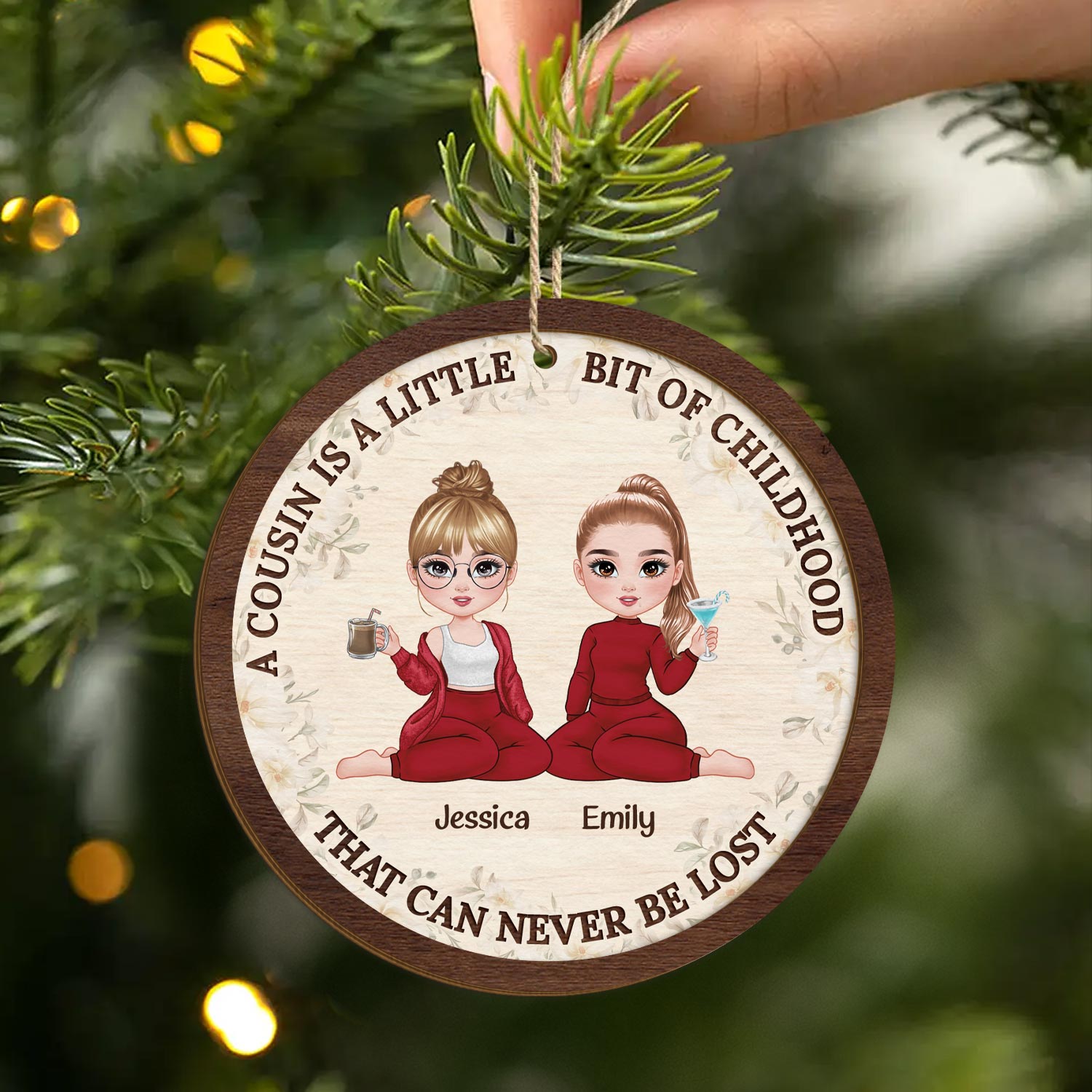 5422OUS2 custom 2 layered wooden ornament christmas gifts for cousins 5422O