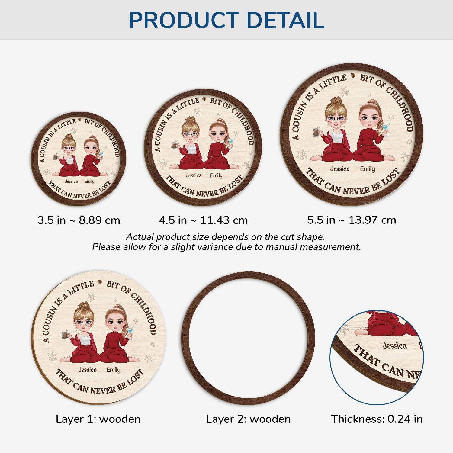 5422OUS3 custom 2 layered wooden ornament christmas gifts for cousins 5422O