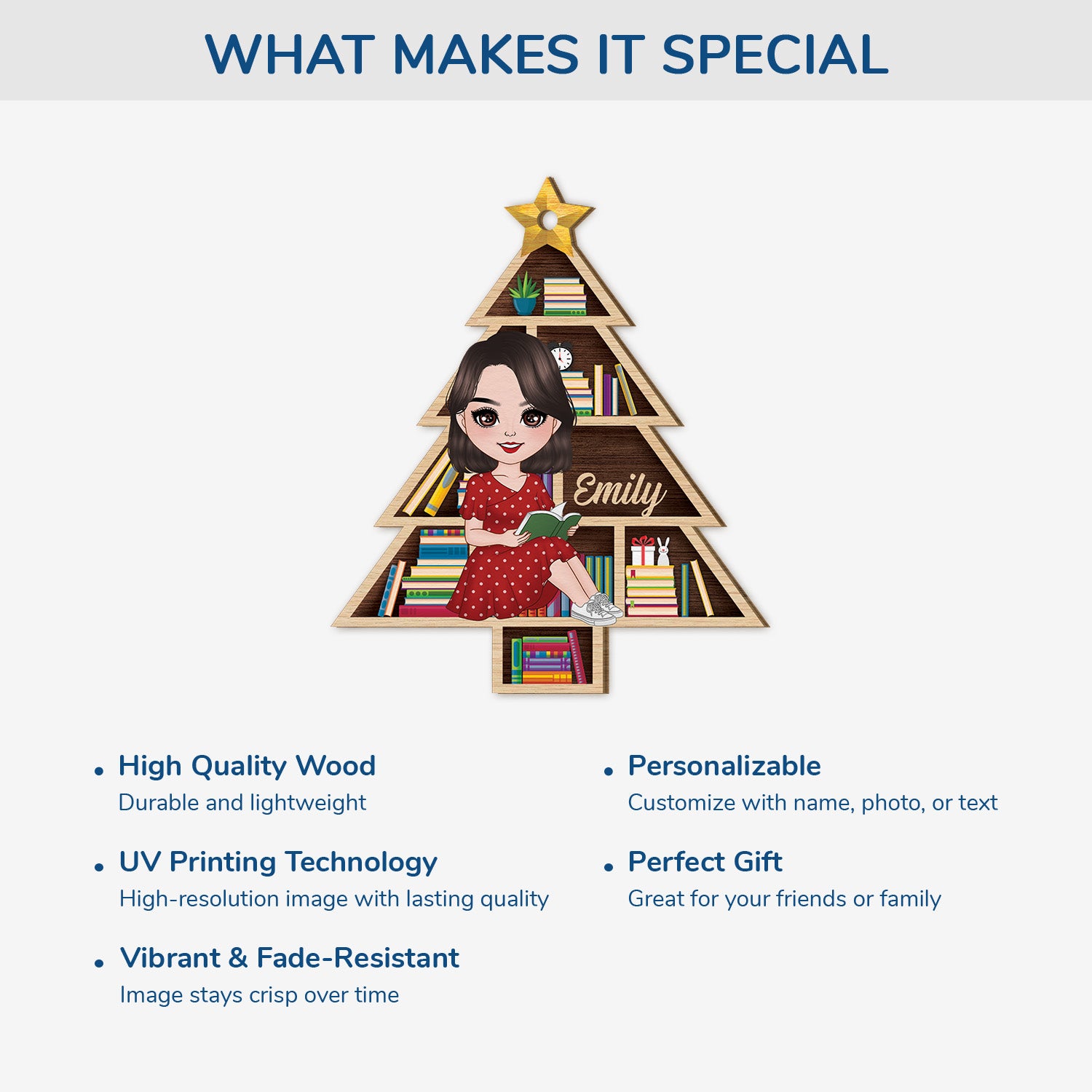 5442OUS4 custom xmas gifts for book lovers 1 layered wooden ornament_s 5442OTTMA