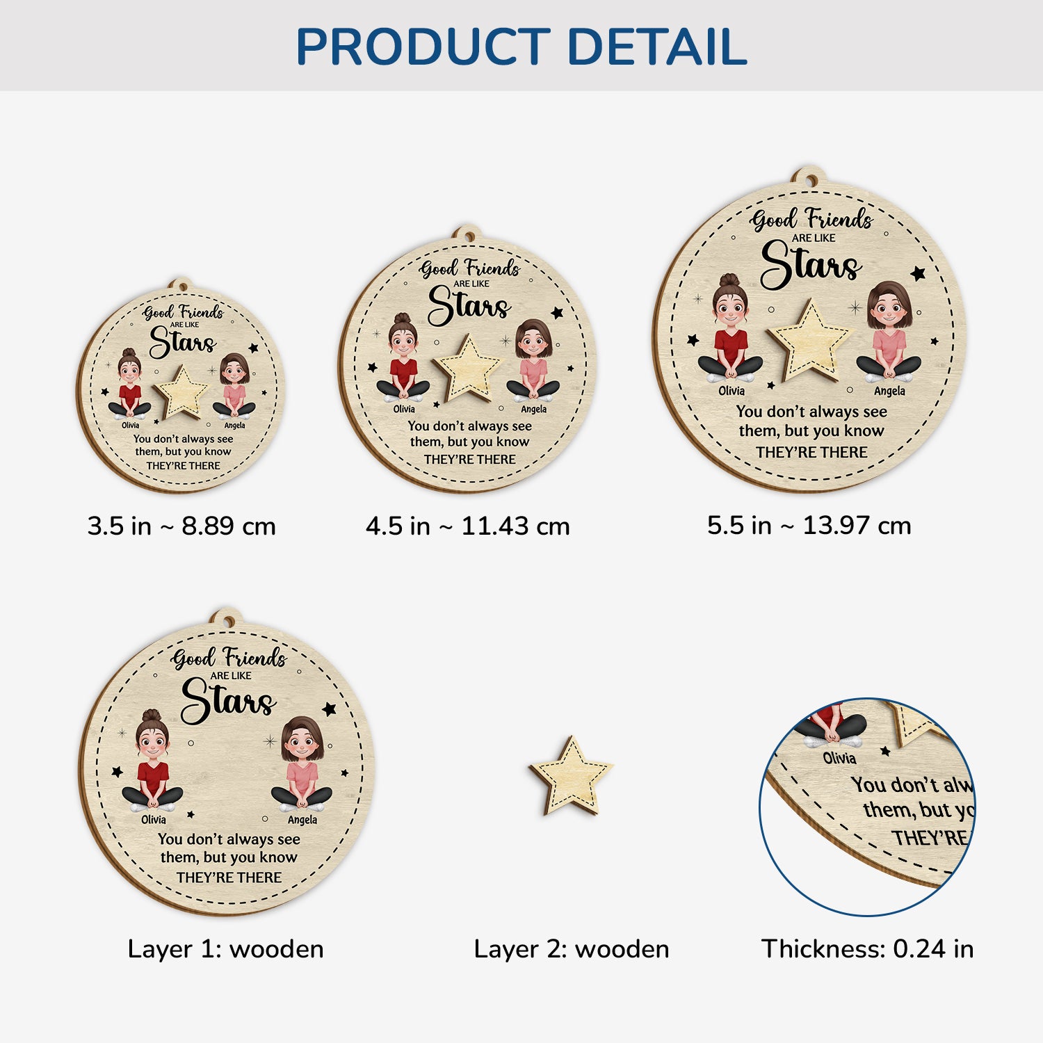 5457OUS3 custom 1 layered wood ornament good friends are like stars gifts_ 5457OTHNF