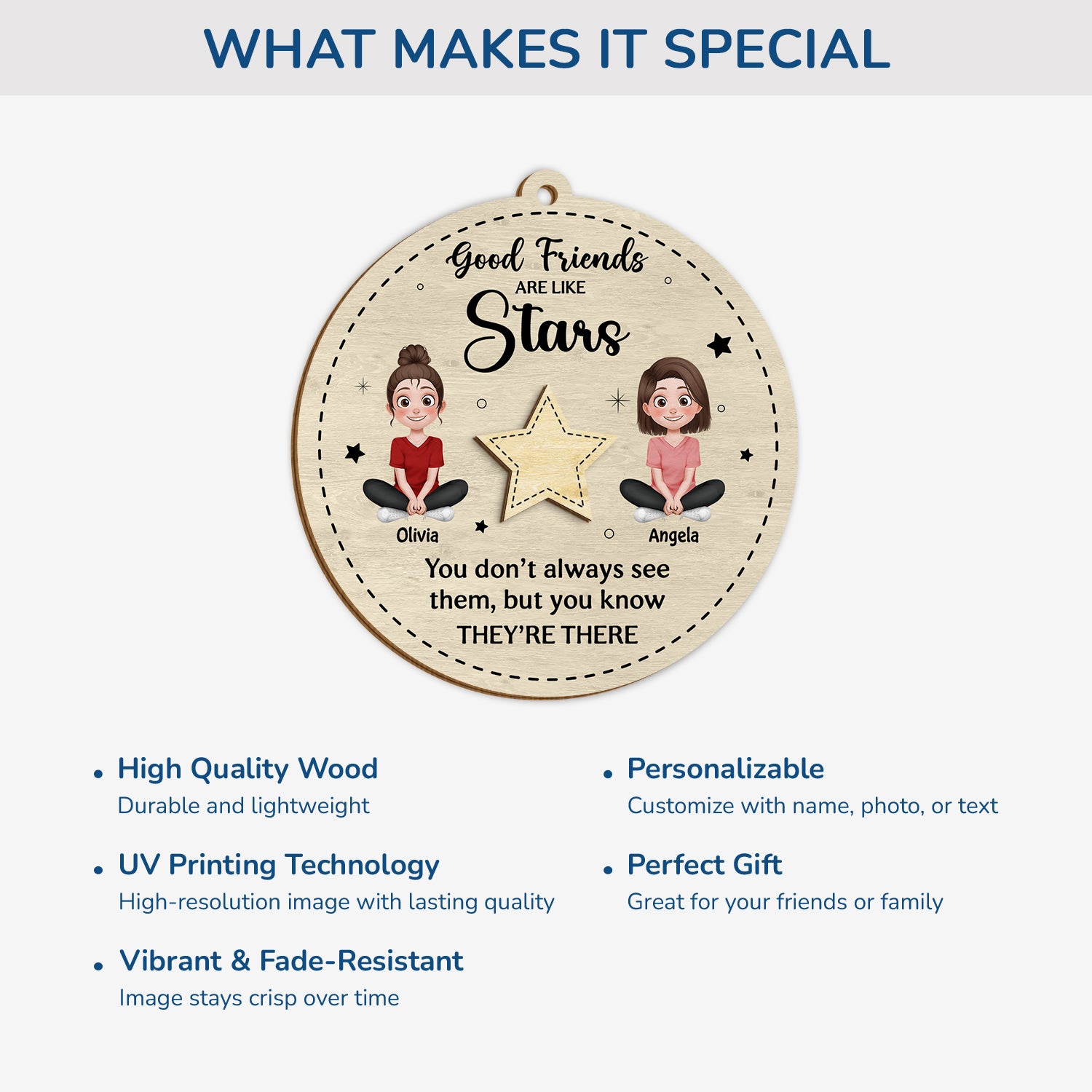 5457OUS4 custom 1 layered wood ornament good friends are like stars gifts_ 5457OTHNF