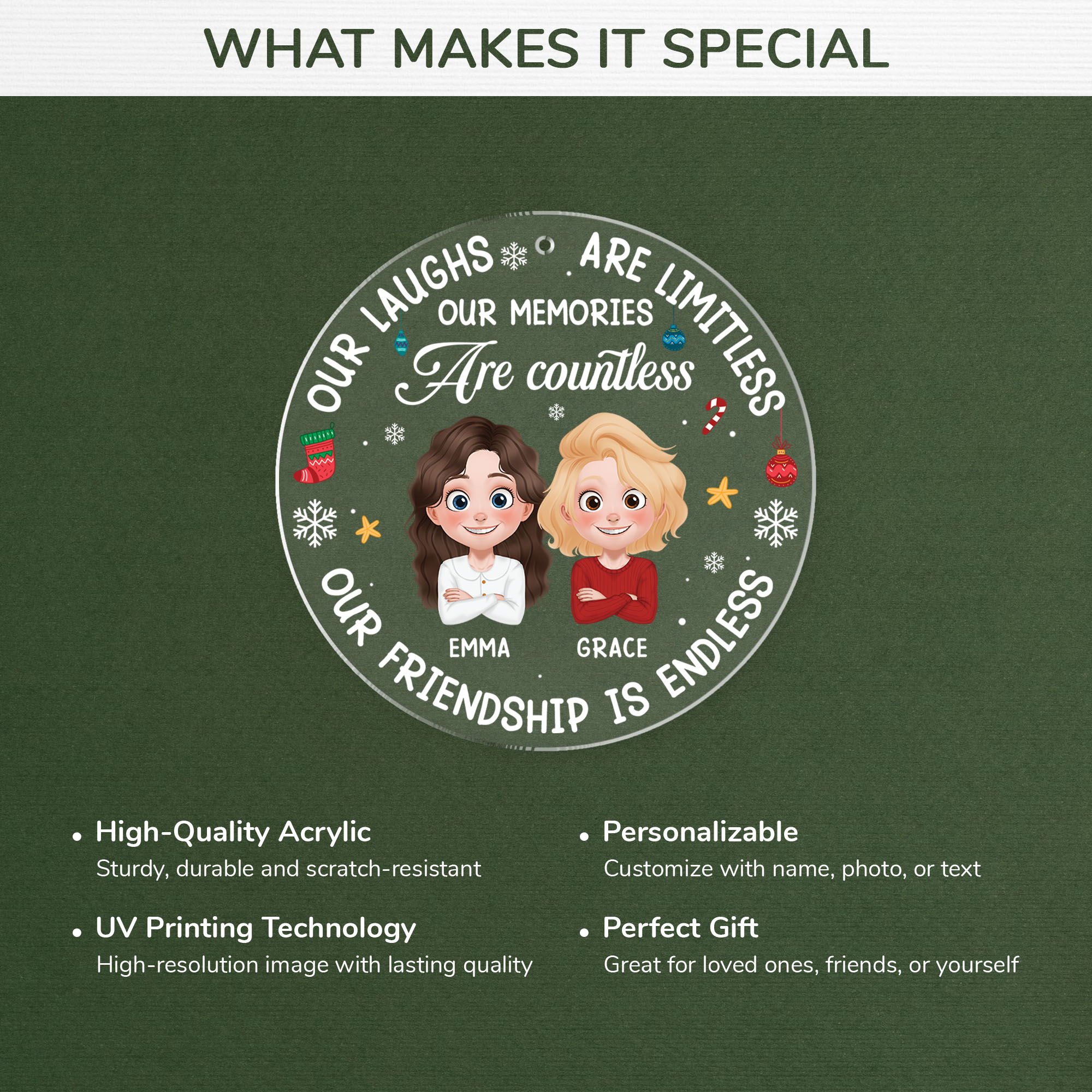 5464OUS4 custom christmas gifts our friendship is endless acrylic ornament 5464OKV0F