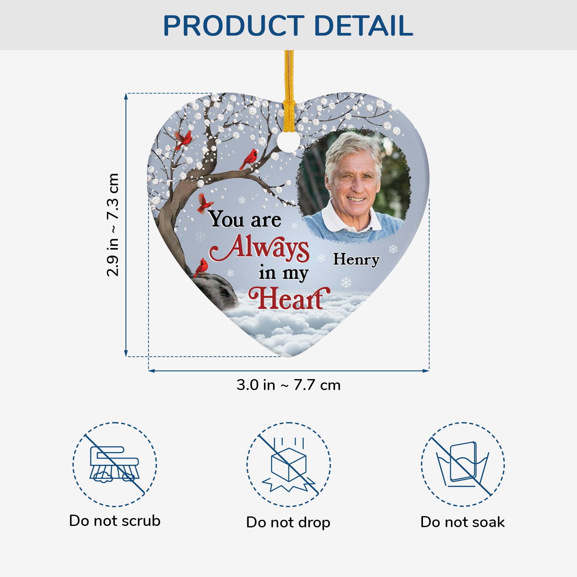 5468OUS3 personalized memorial gift always in my heart picture ornament 5468O3QTB