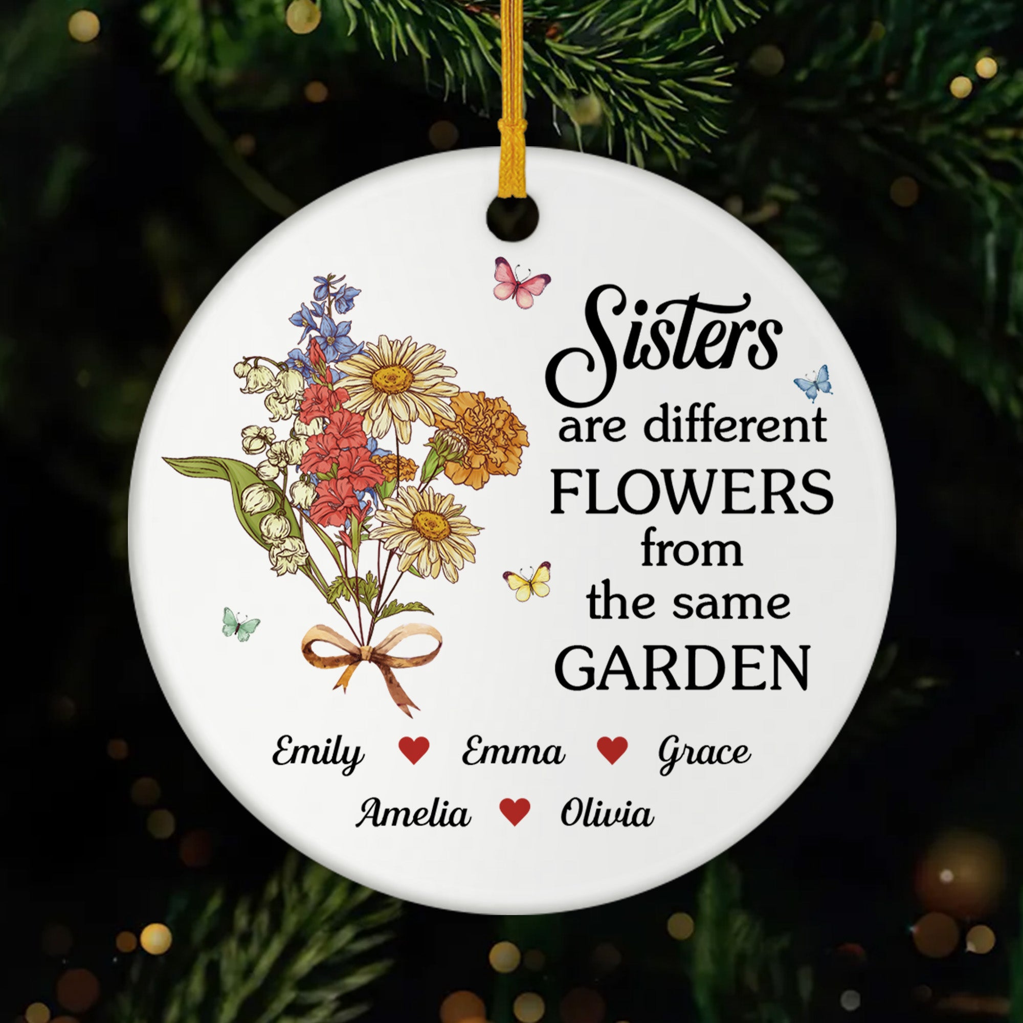 5497OUS1 custom ceramic ornament sisters are different flowers from the same garden 5497O6QTA