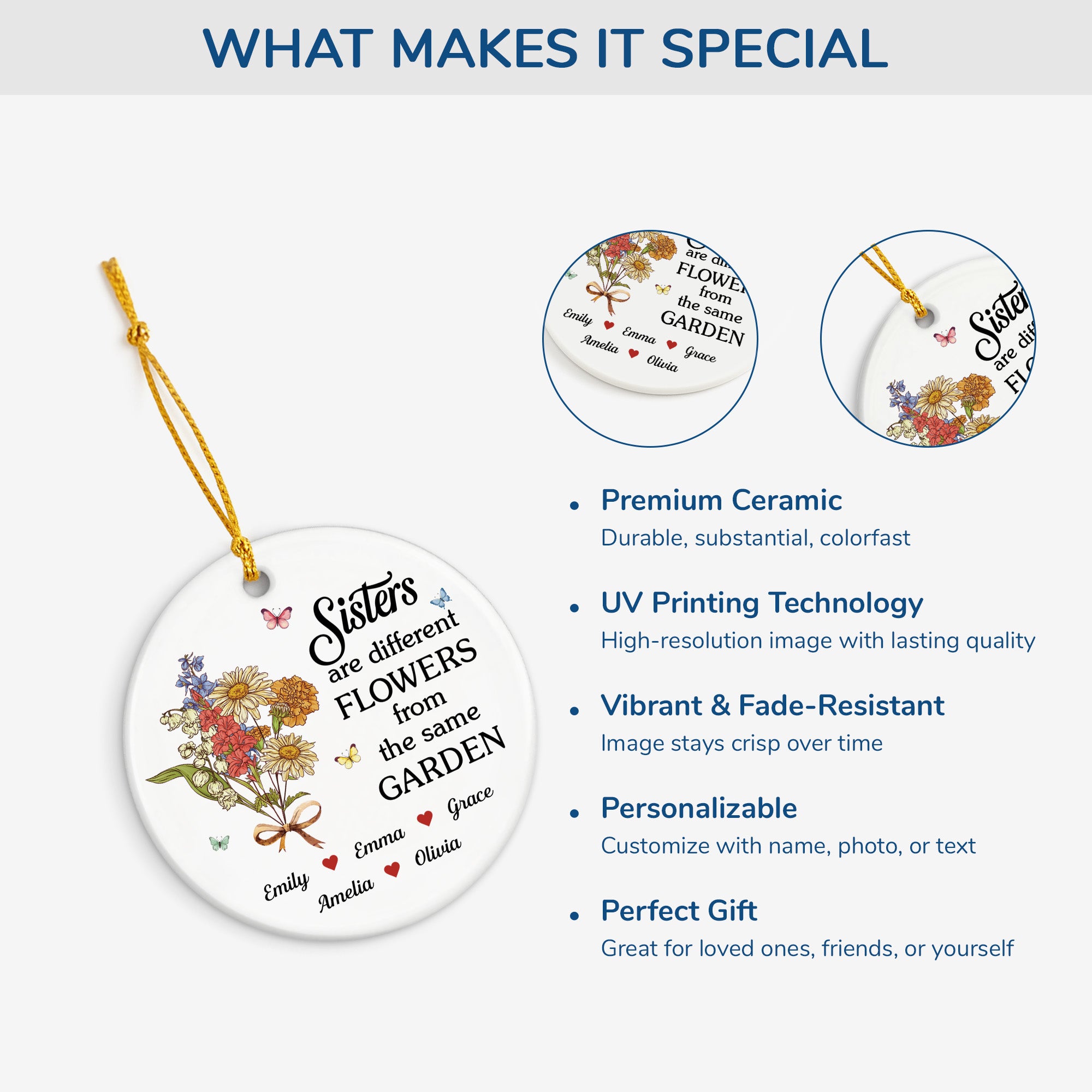 5497OUS4 custom ceramic ornament sisters are different flowers from the same garden 5497O6QTA