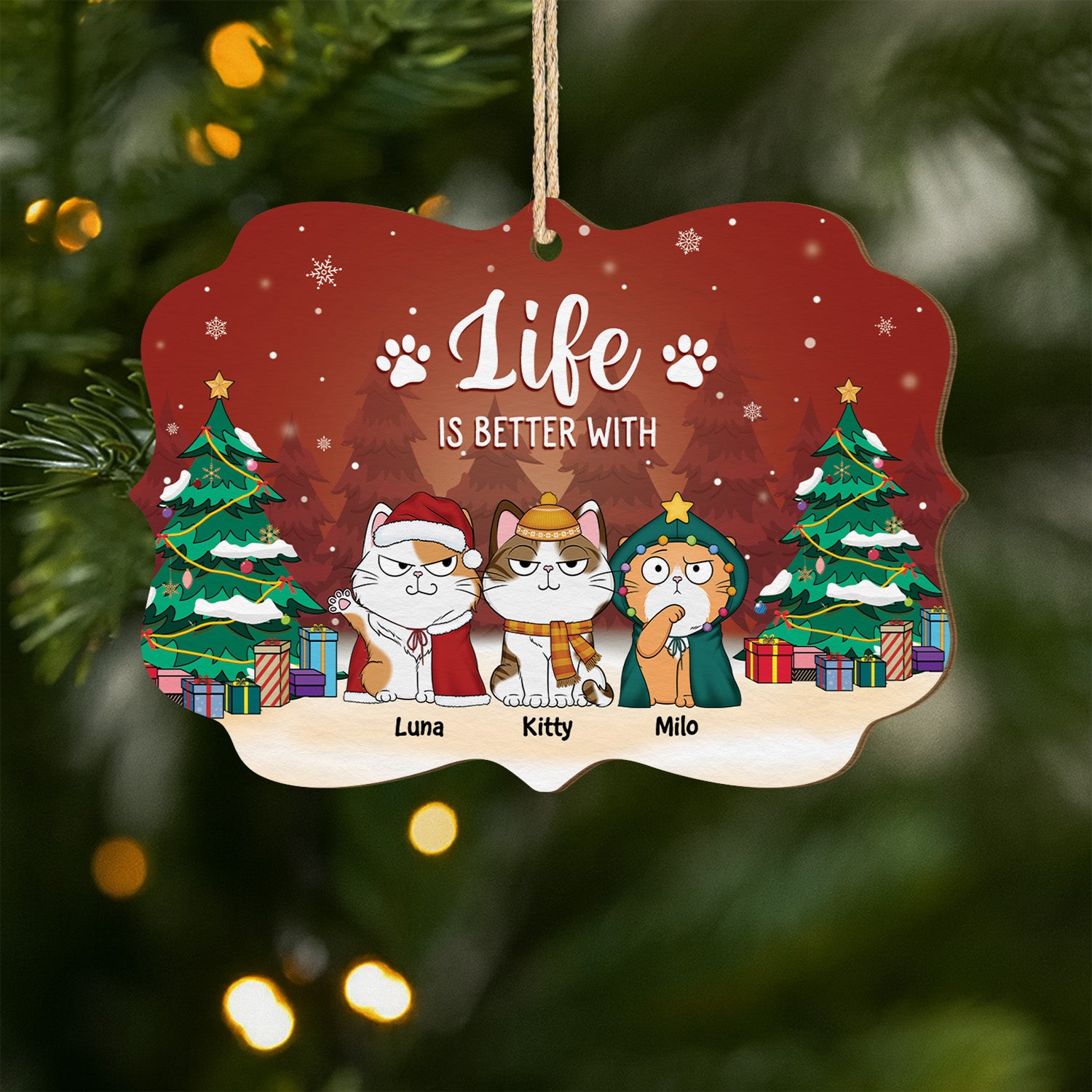 5511OUS1 custom gifts for cat owners 1 layered wooden xmas ornaments 5511OTLMD