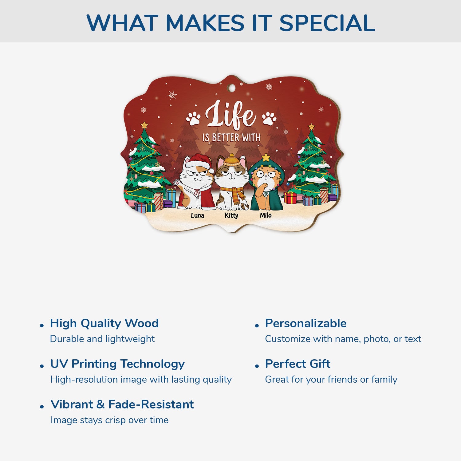 5511OUS4 custom gifts for cat owners 1 layered wooden xmas ornaments 5511OTLMD