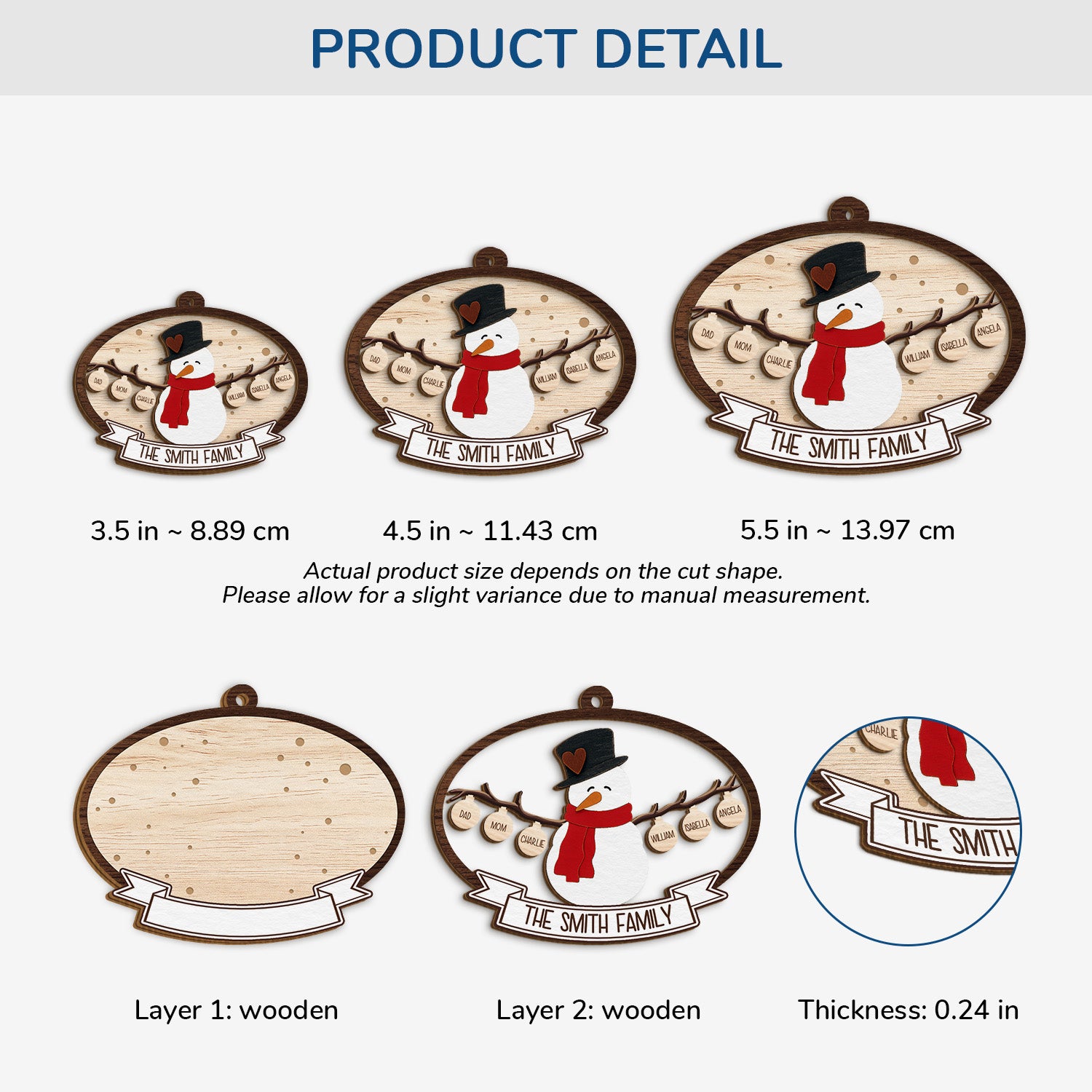 5521OUS3 custom family xmas gifts 2 layered wooden snowman ornaments_ 5521OTTQI