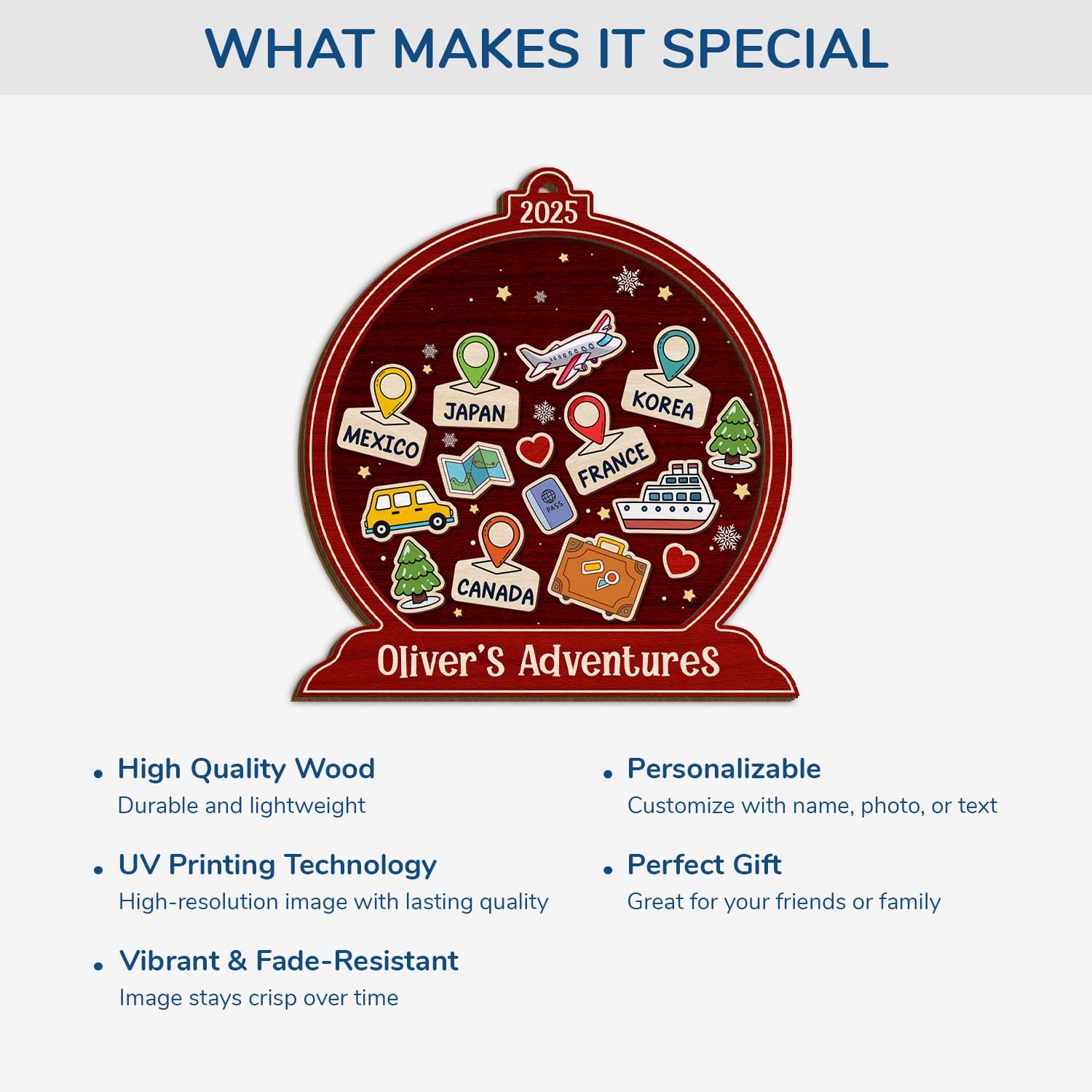 5537OUS4 custom christmas gifts for travelers 2 layered wooden ornament 5537OTTZR