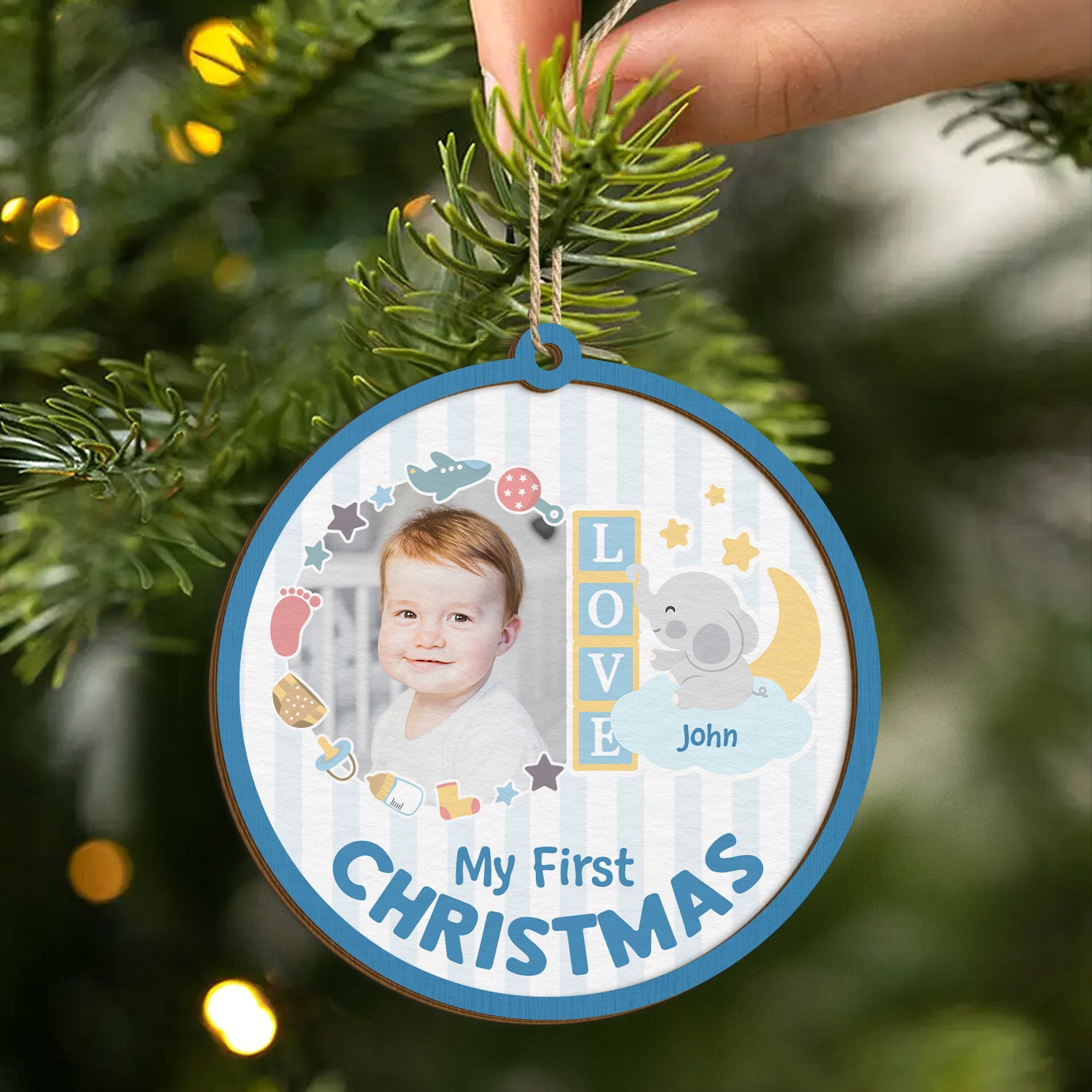 5550OUS2 personalized 2 layered wooden ornament babys 1st christmas gifts 5550O5Q5K