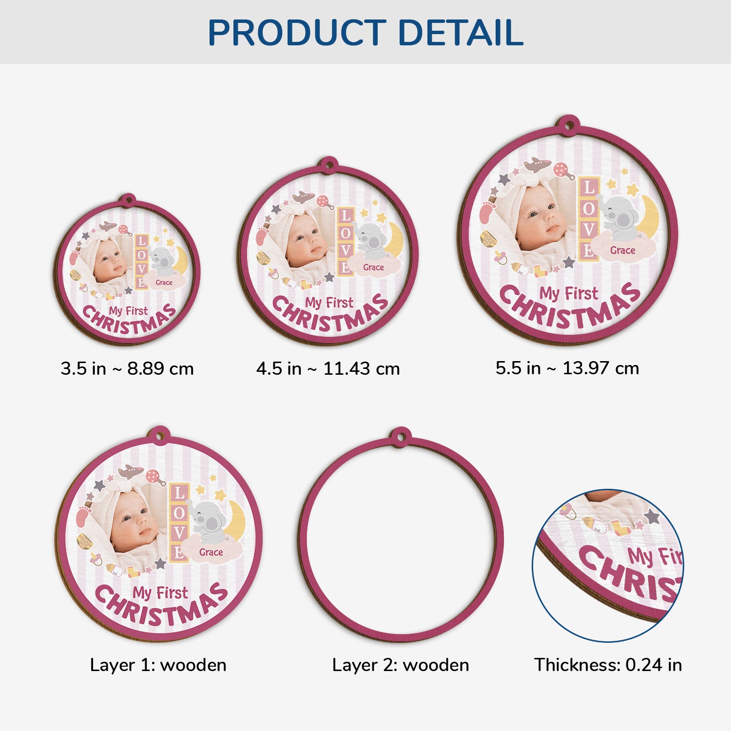 5550OUS3 personalized 2 layered wooden ornament babys 1st christmas gifts 5550O5Q5K