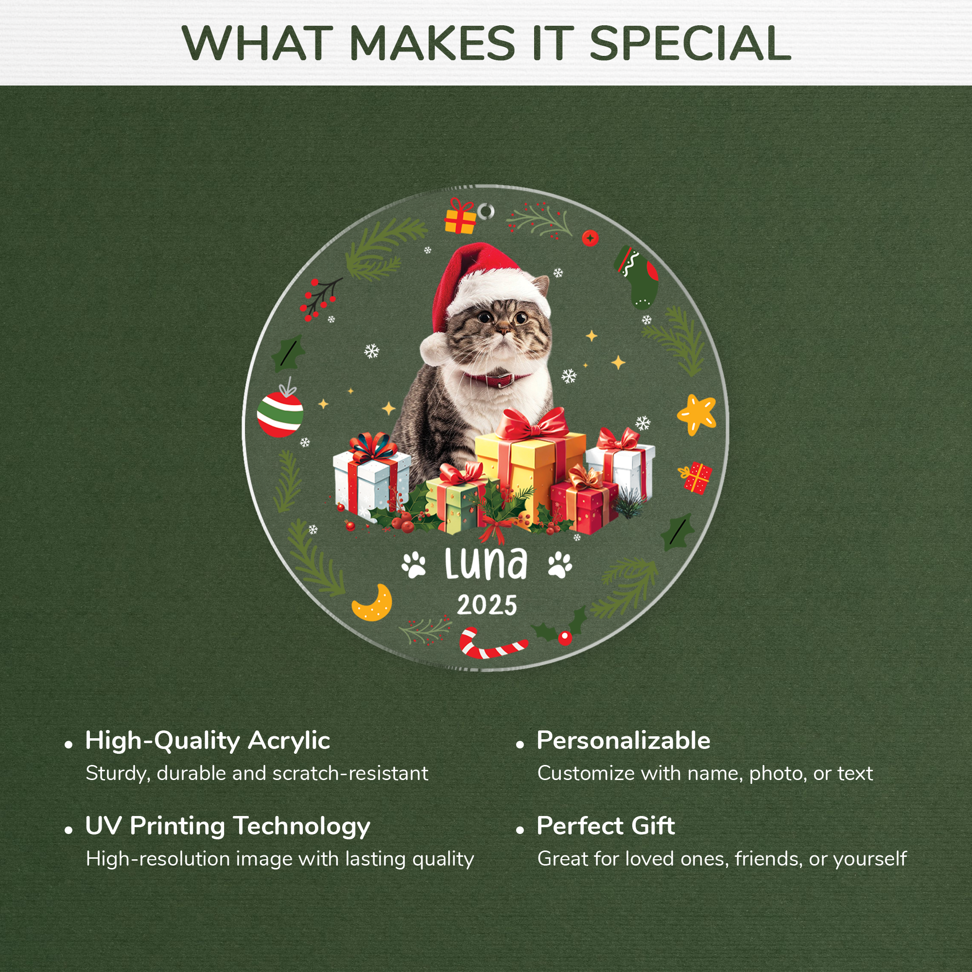 5571OUK4 personalized acrylic christmas ornaments cat photo ornament 5571OKZ5D