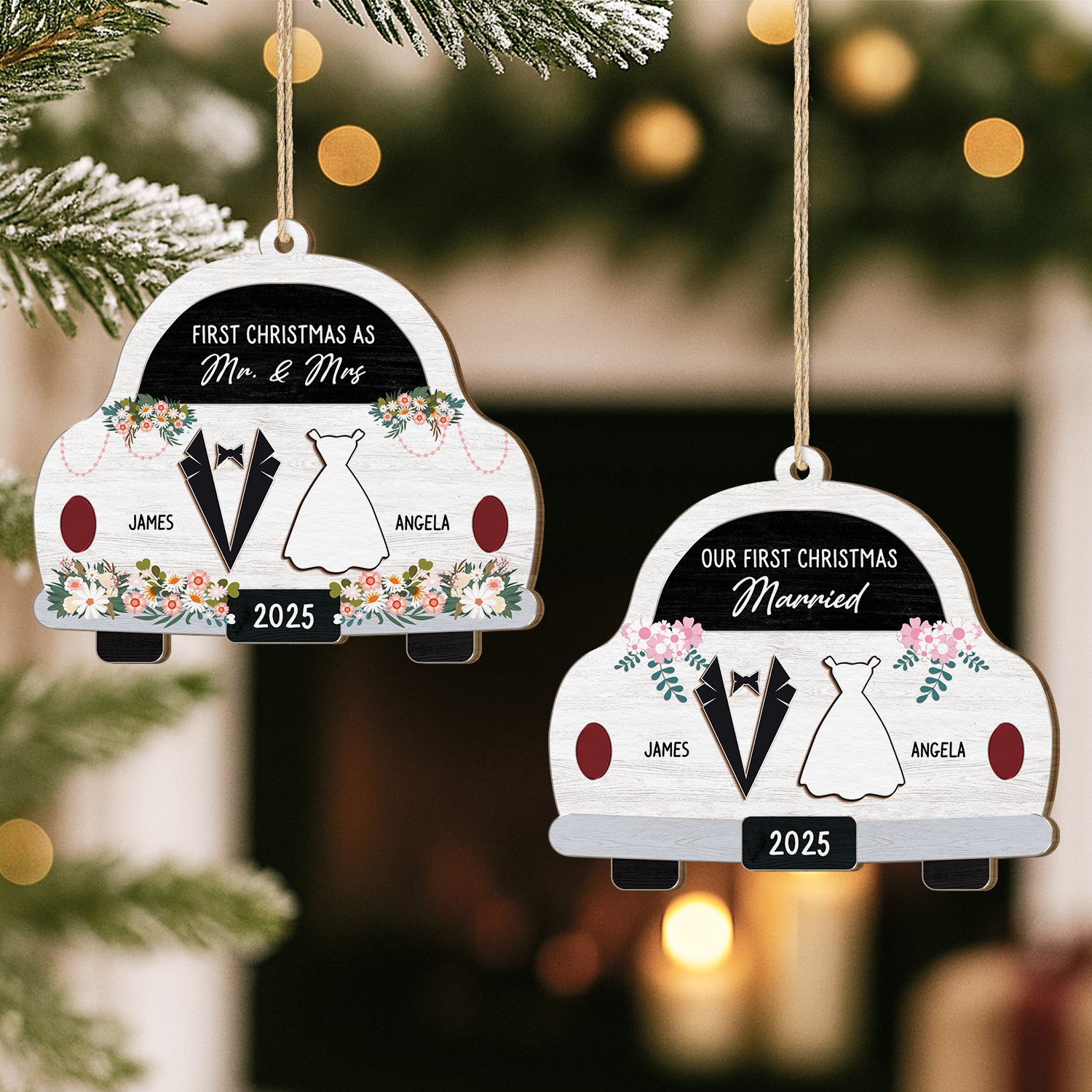 5577OUS2 custom 1 layered wood ornament first christmas married gifts 5577O6QNG