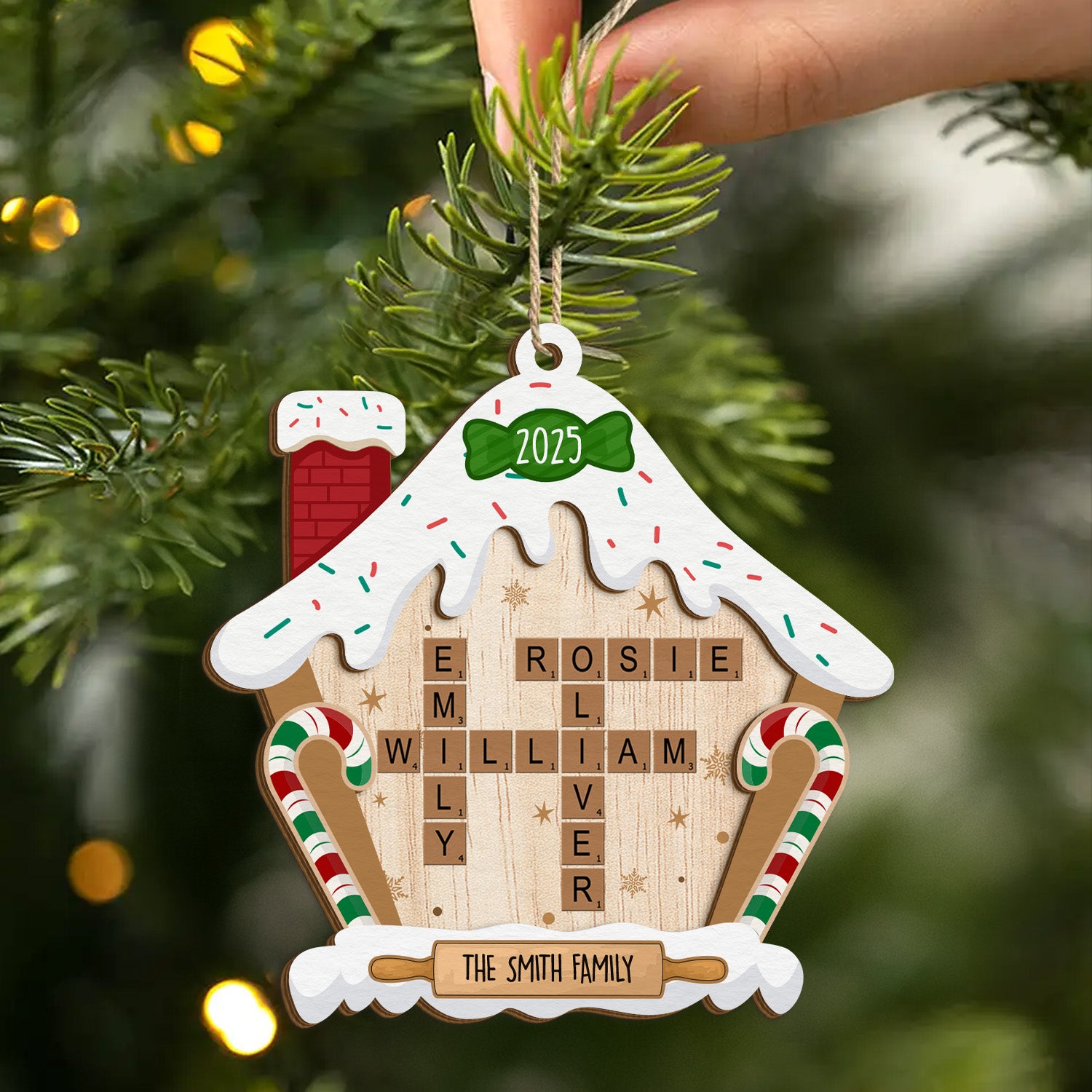 5625OUS2 personalized crossword gifts for family 2 layered wood ornament_ 5625OKTQI